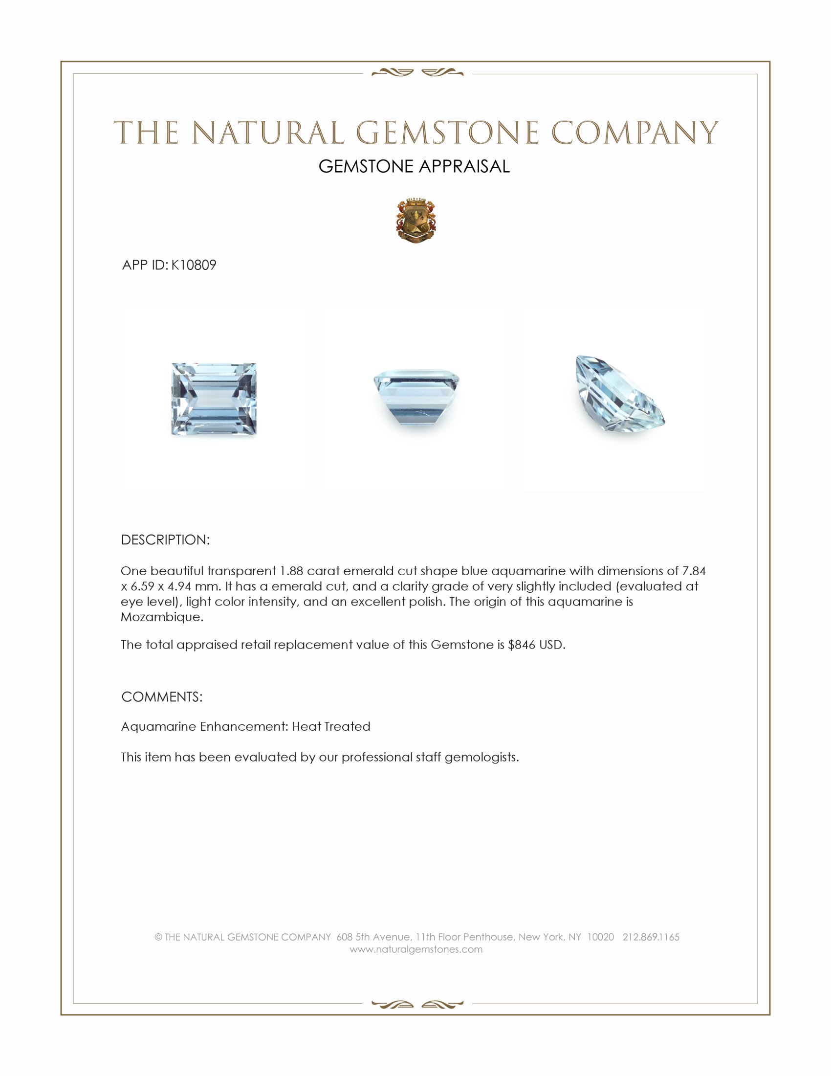 1.88 Ct. Aquamarine from Mozambique