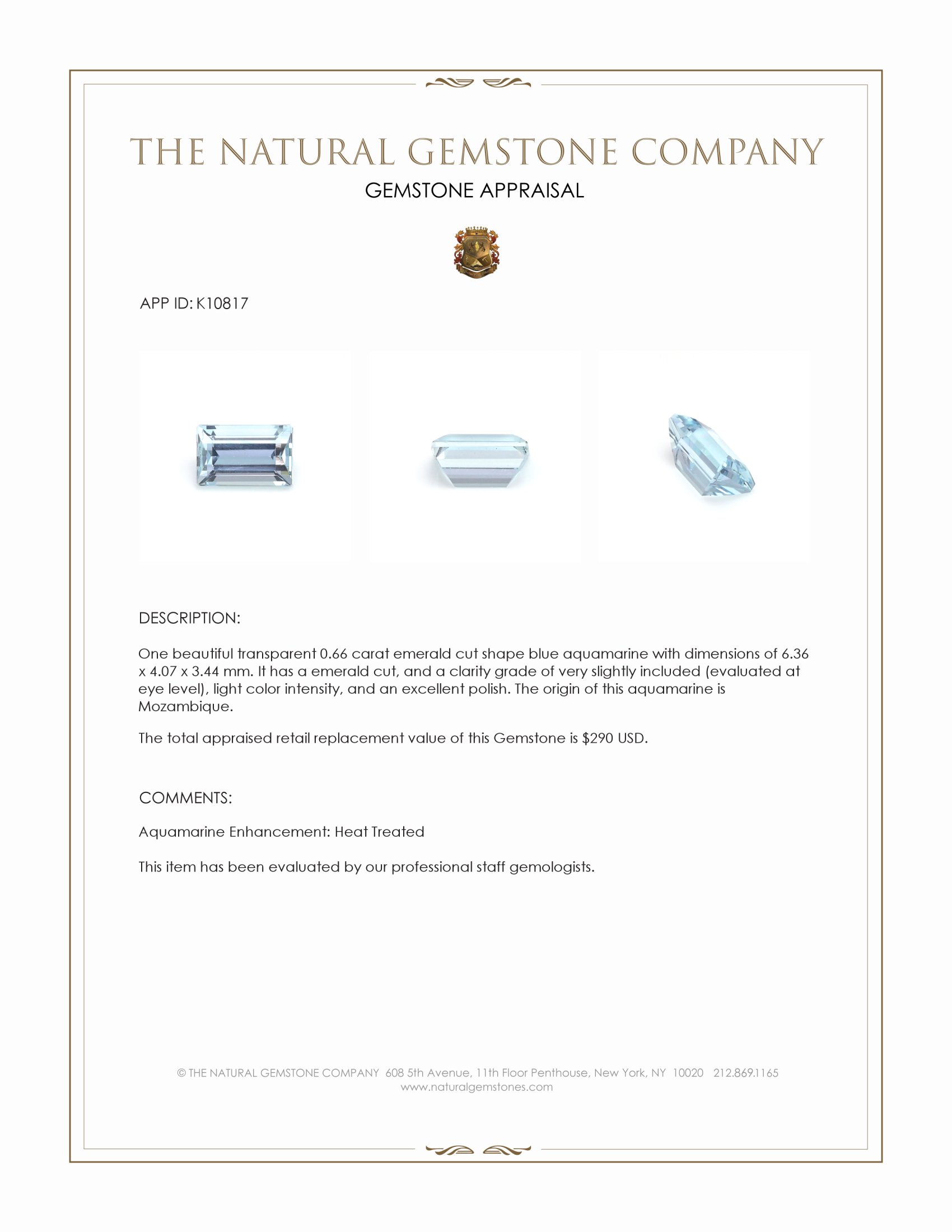 0.66 Ct. Aquamarine from Mozambique