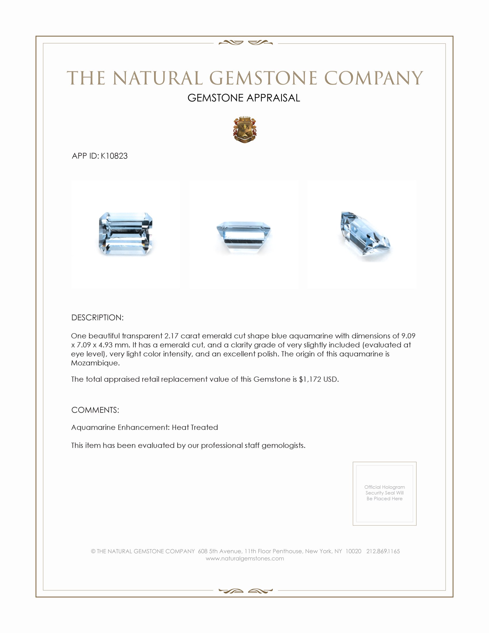 2.17 Ct. Aquamarine from Mozambique