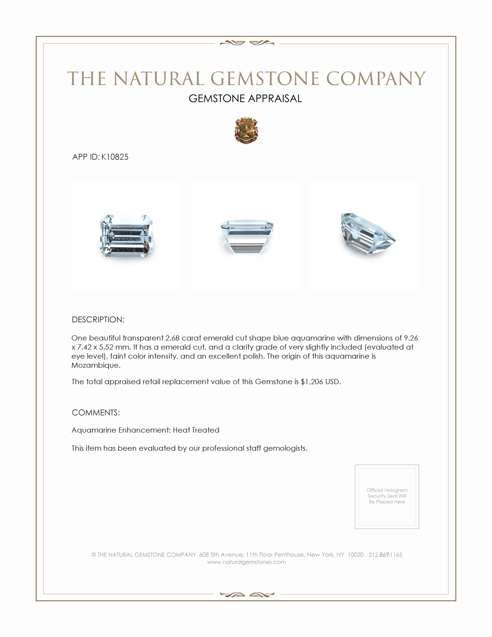 2.68 Ct. Aquamarine from Mozambique