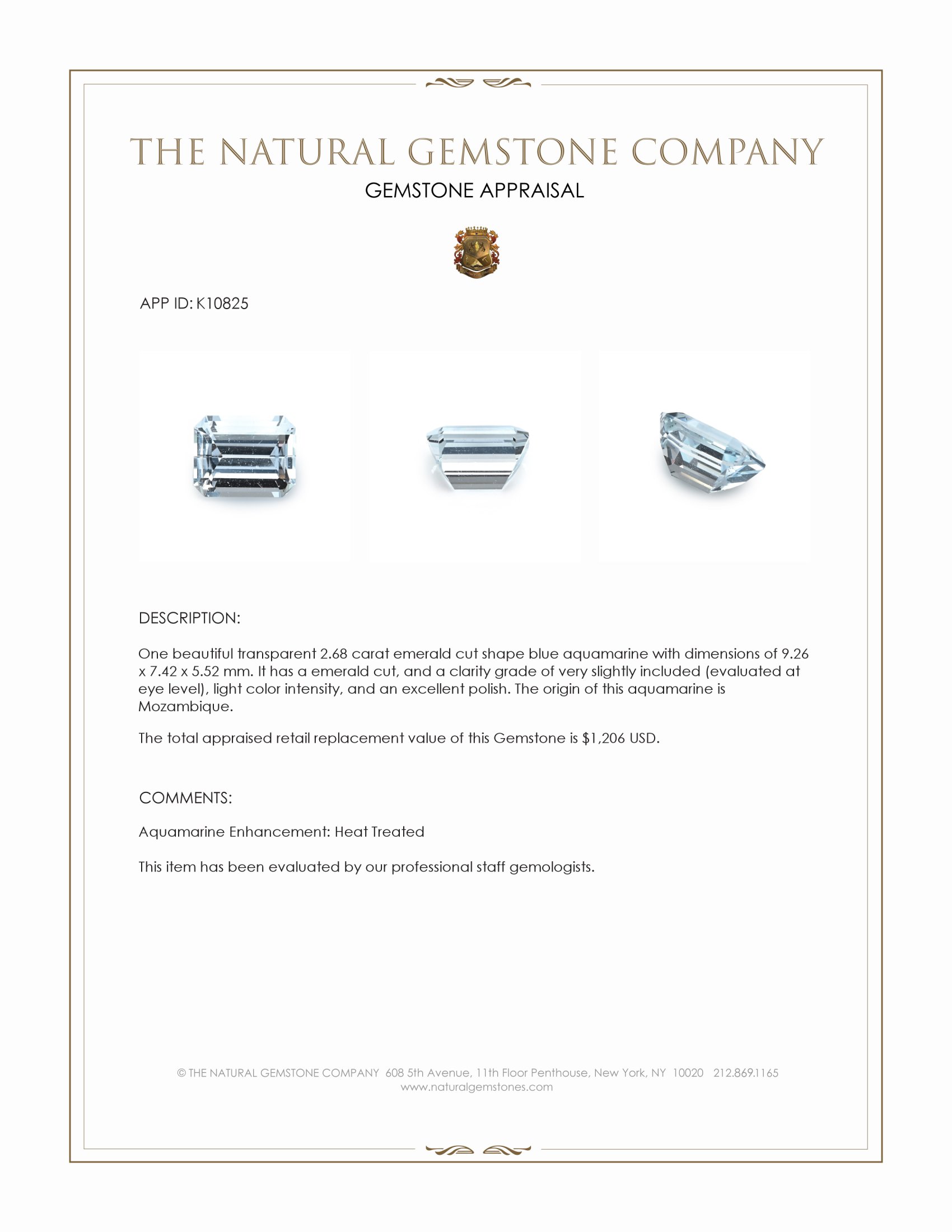 2.68 Ct. Blue Aquamarine from Mozambique