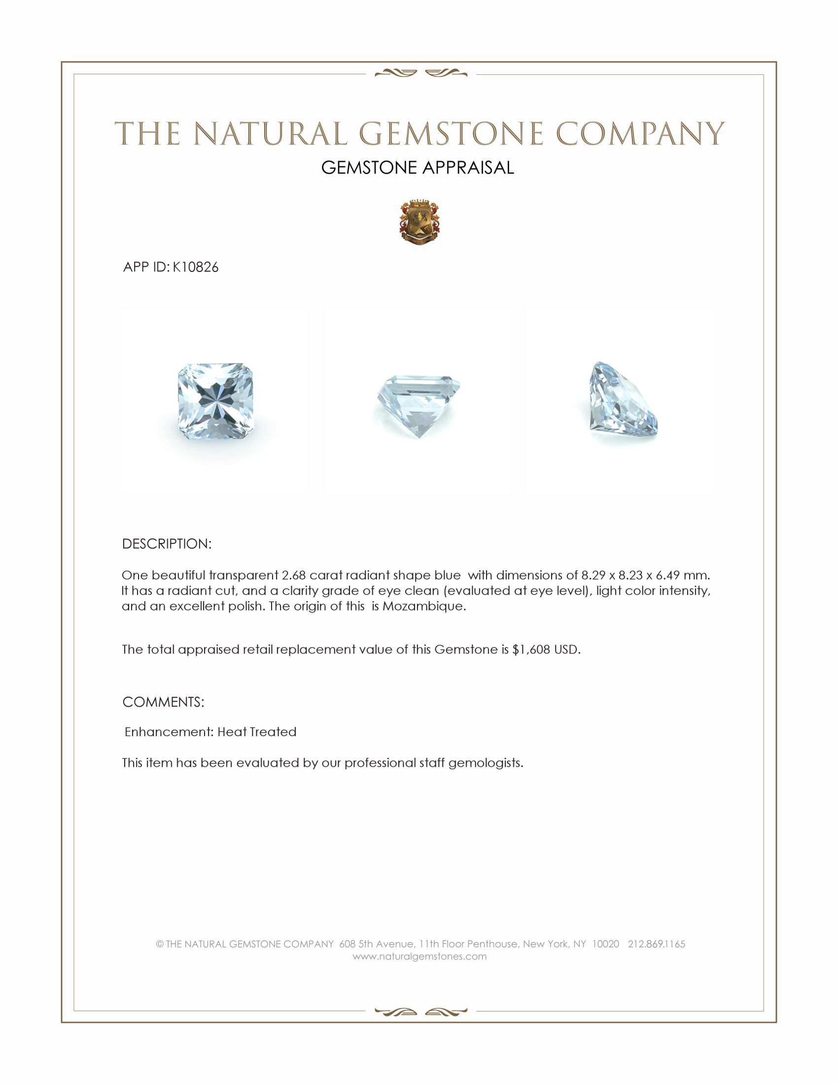 2.68 Ct. Blue Aquamarine from Mozambique