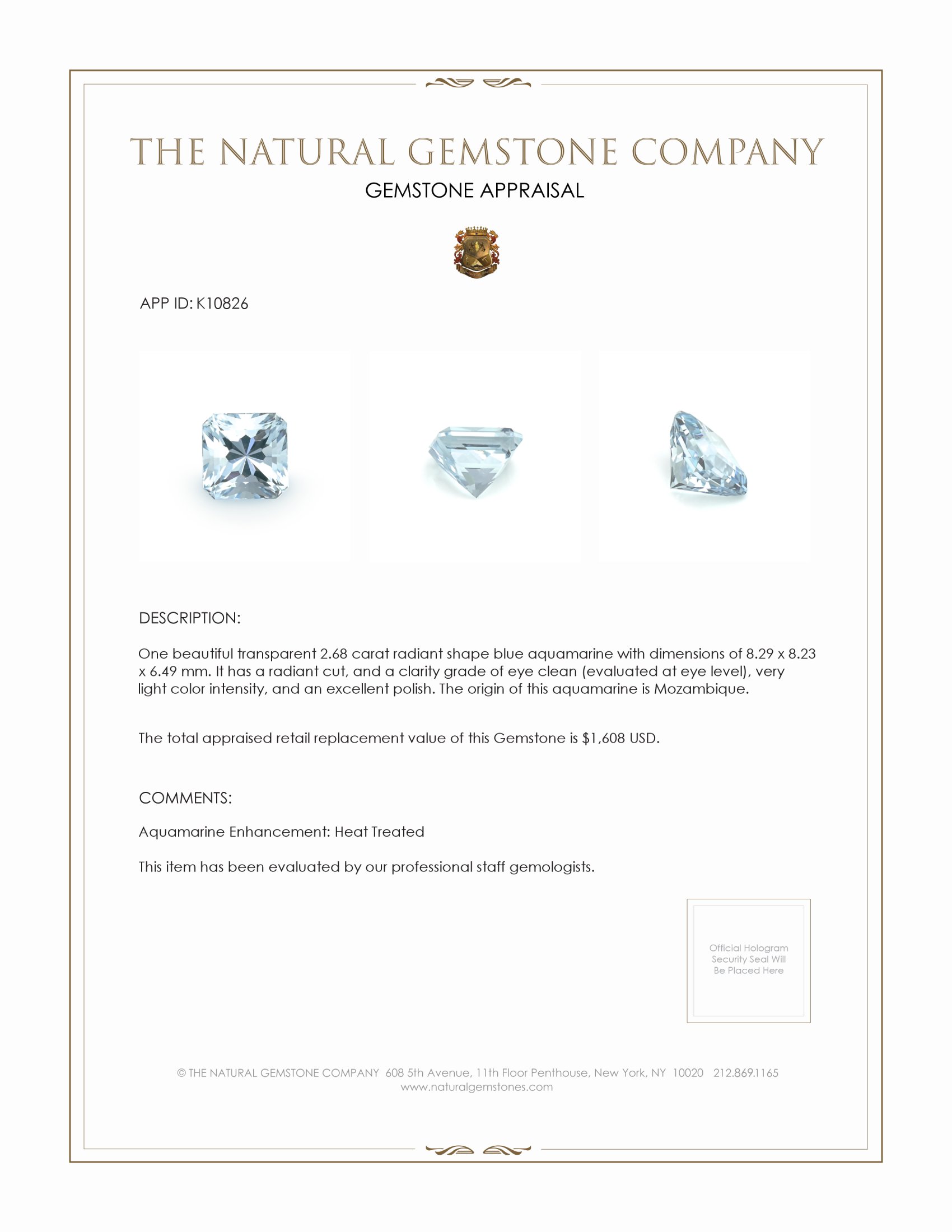 2.68 Ct. Aquamarine from Mozambique