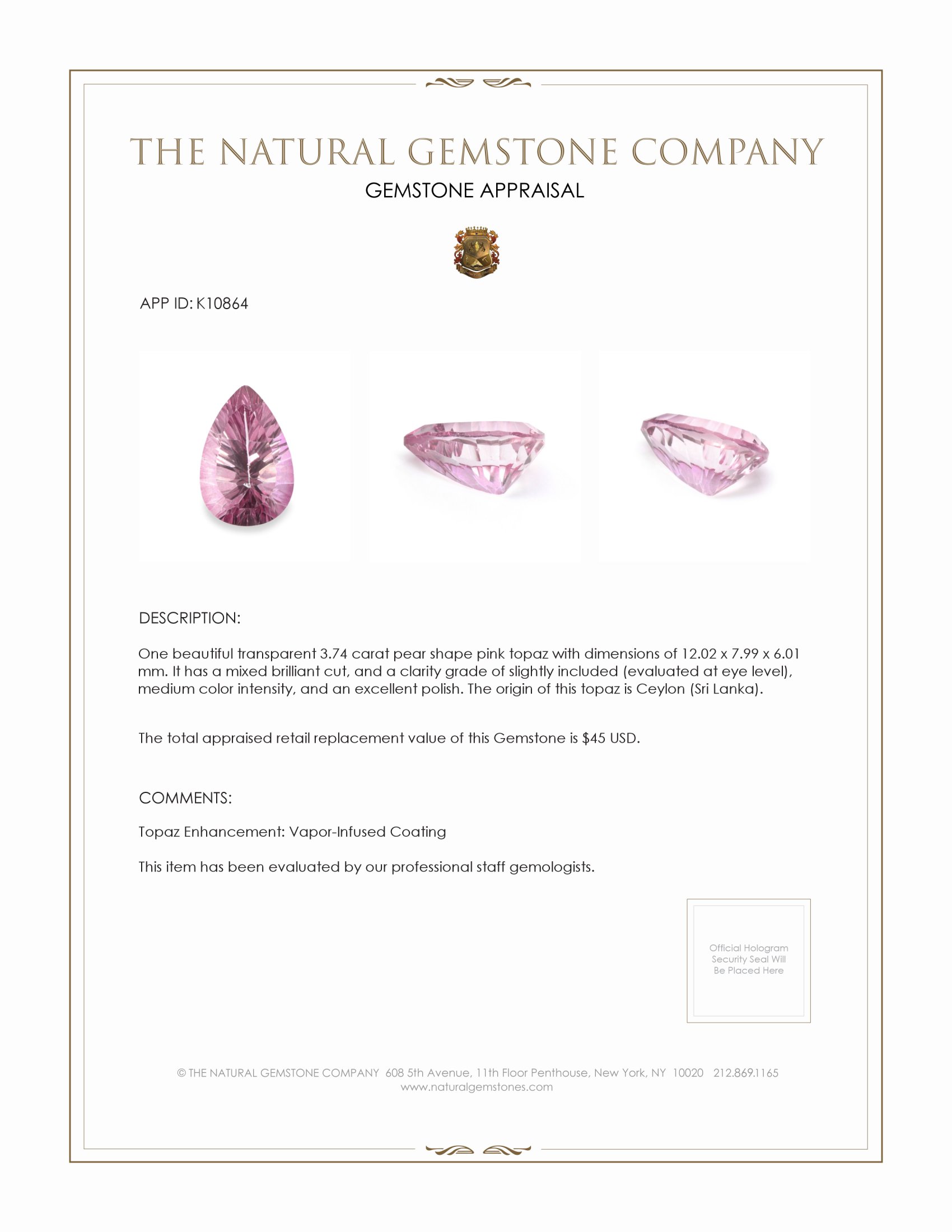 3.74 Ct. Topaz from Ceylon (Sri Lanka)