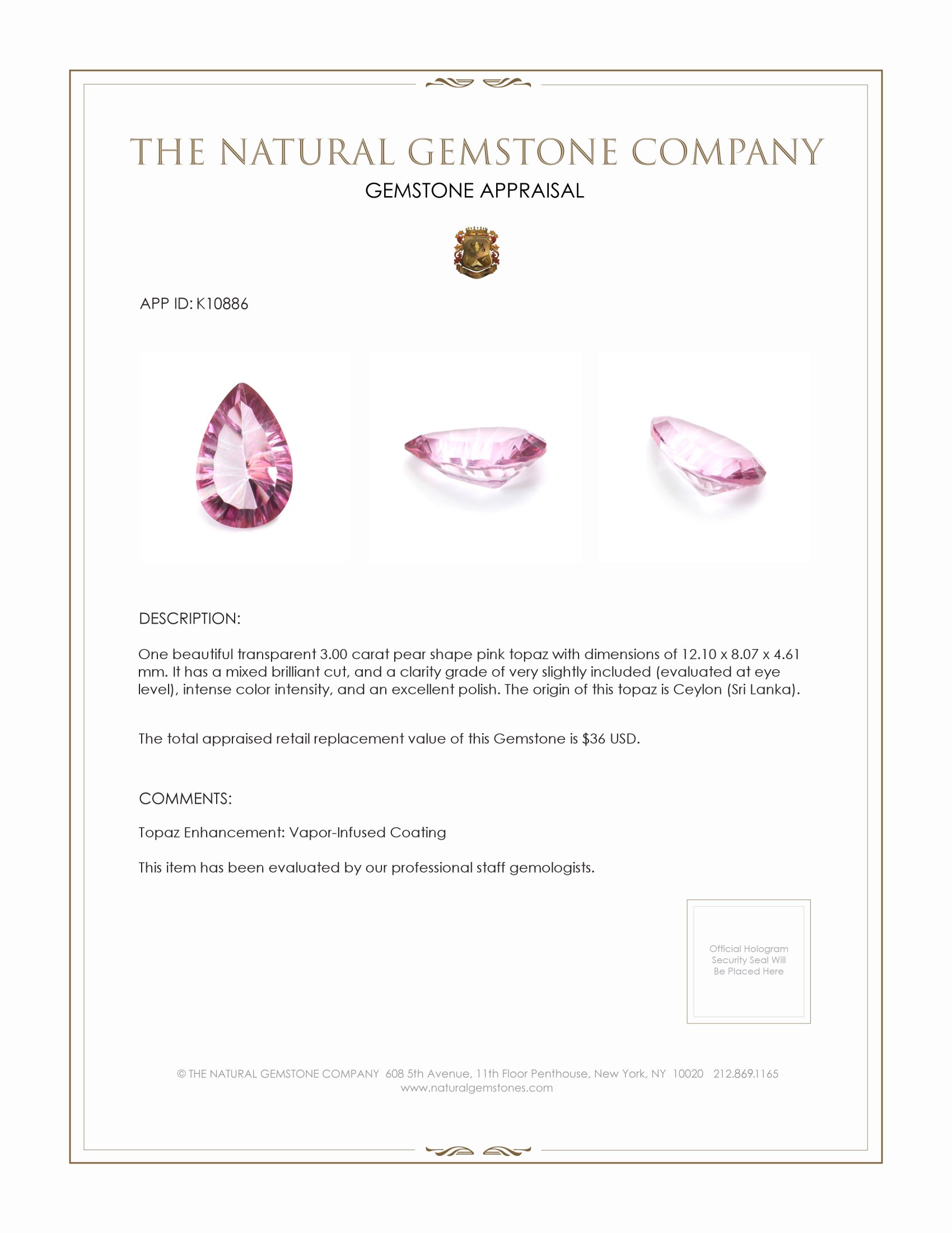 3.00 Ct. Topaz from Ceylon (Sri Lanka)