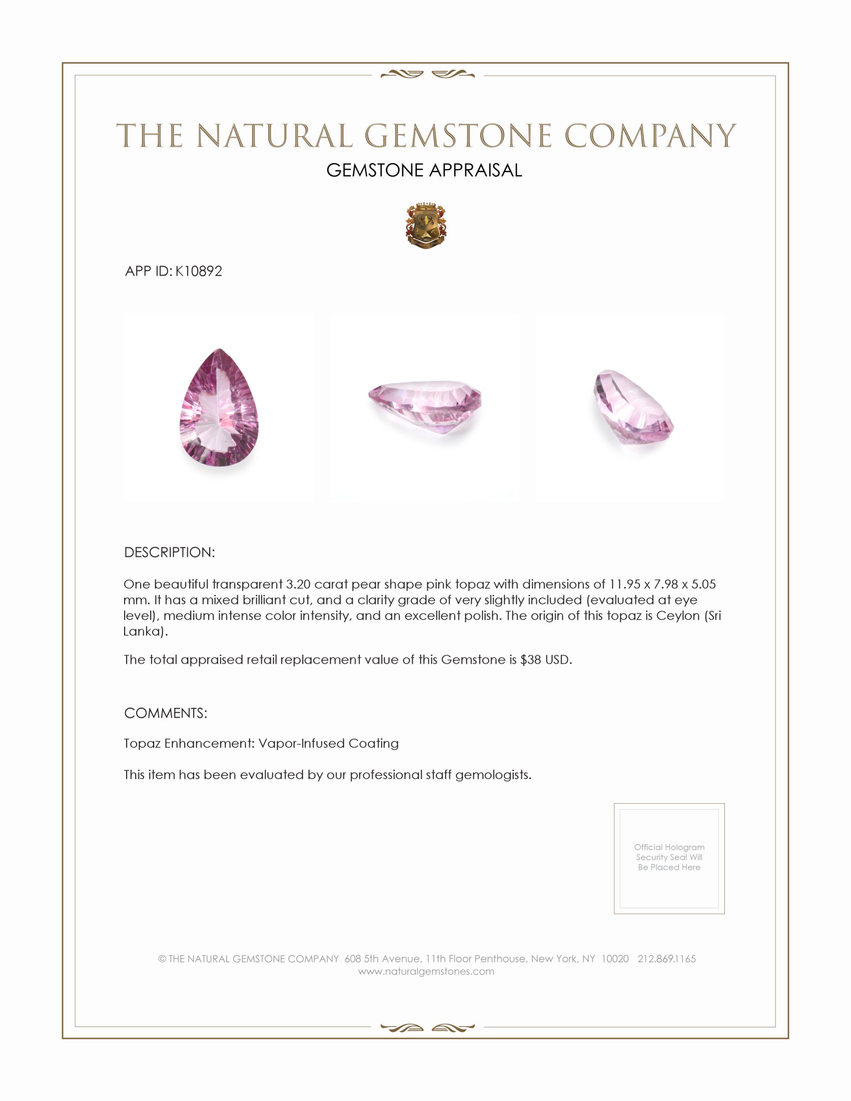 3.20 Ct. Topaz from Ceylon (Sri Lanka)