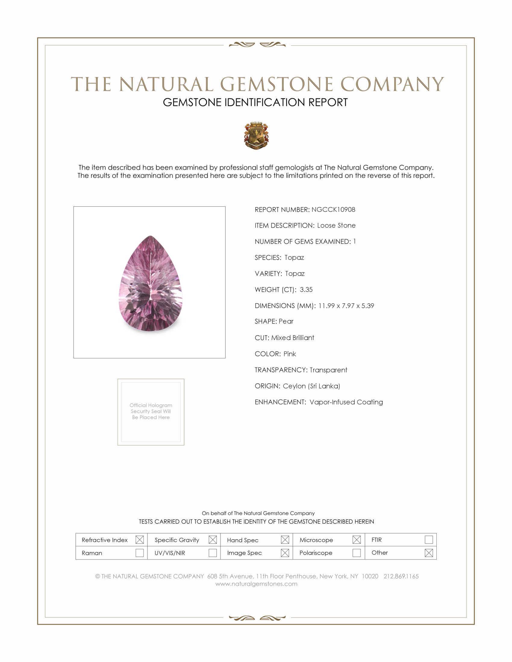 3.35 Ct. Pink Topaz from Ceylon (Sri Lanka)
