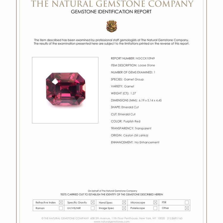 1.27 Ct. Garnet from Ceylon (Sri Lanka)