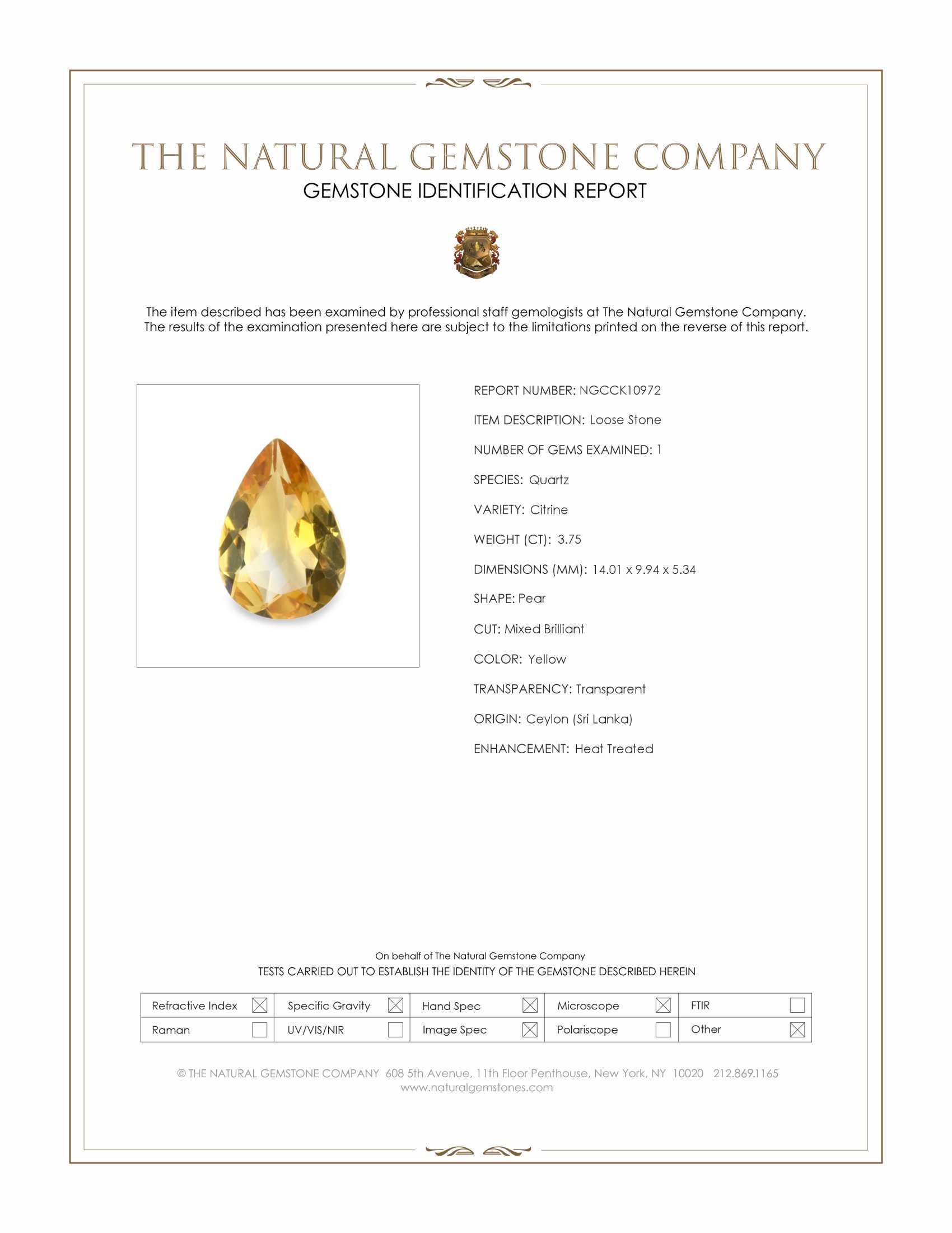3.75 Ct. Citrine from Ceylon (Sri Lanka)