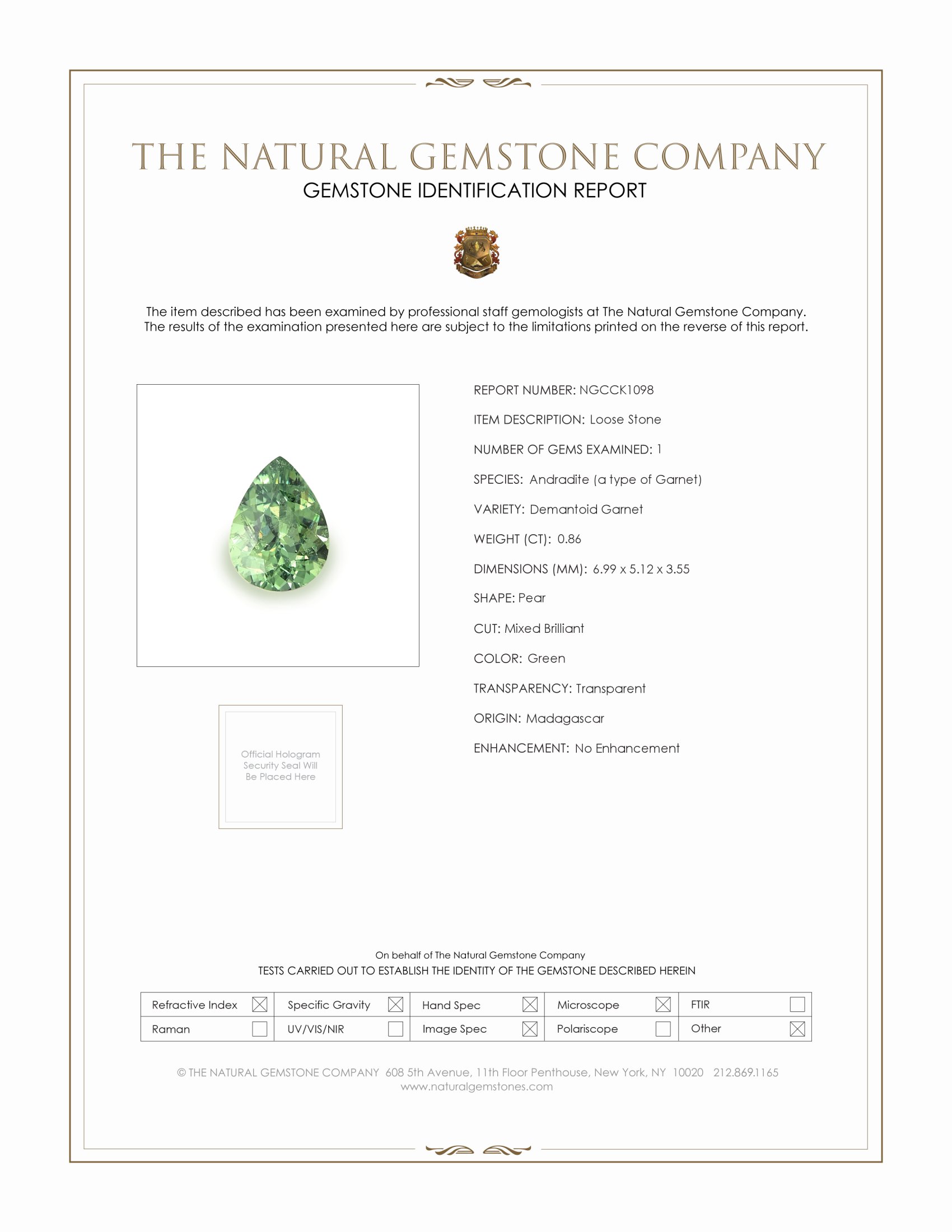 0.86 Ct. Demantoid Garnet from Madagascar