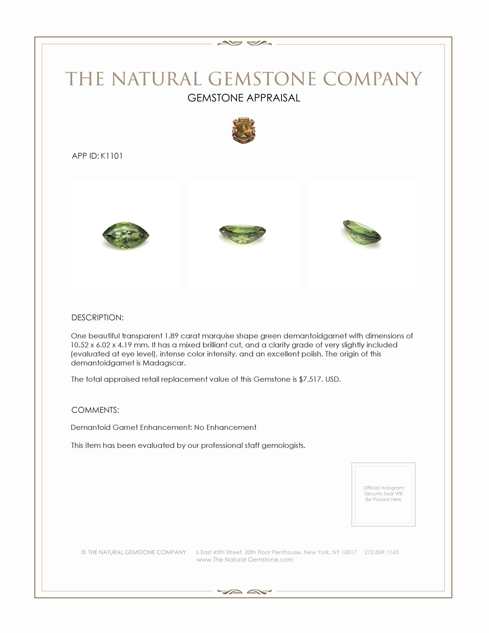 1.89 Ct. Demantoid Garnet from Madagascar