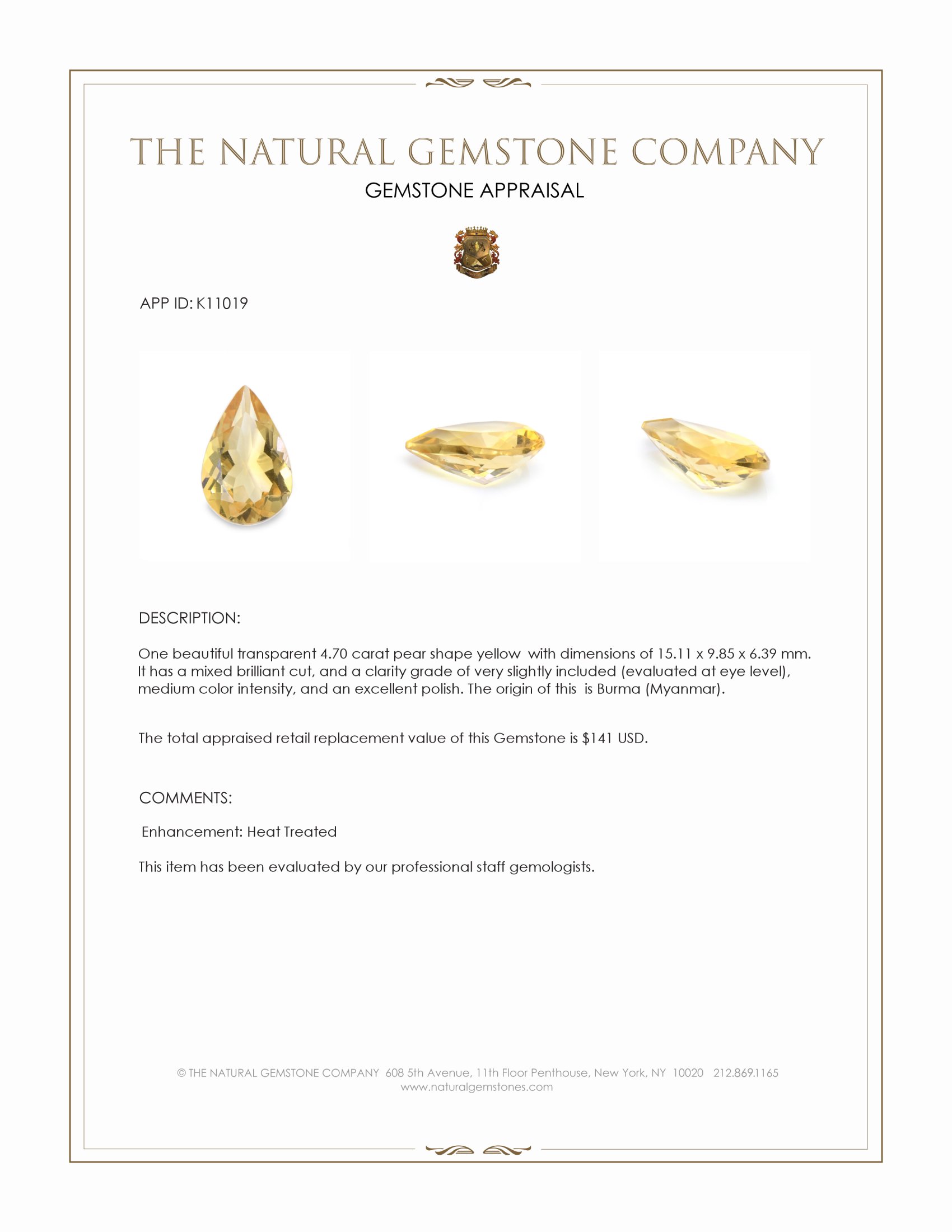 4.70 Ct. Yellow Citrine from Burma (Myanmar)