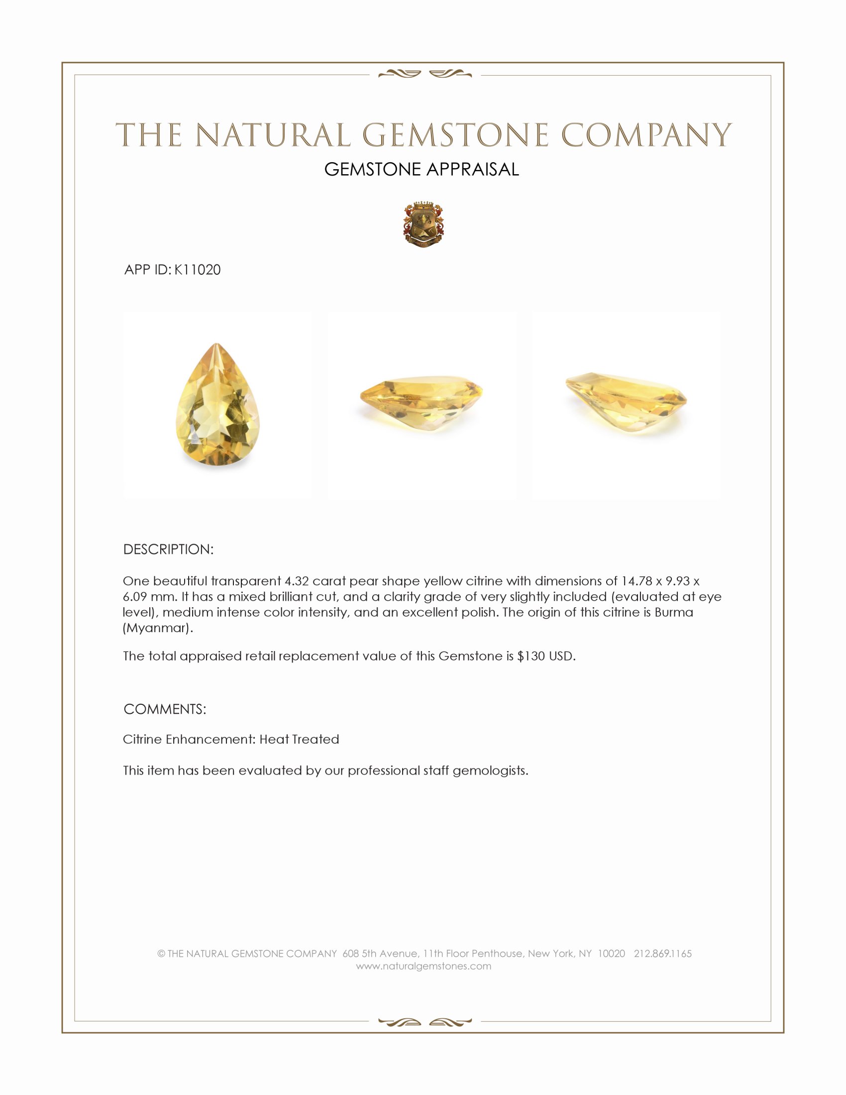 4.32 Ct. Citrine from Burma (Myanmar)