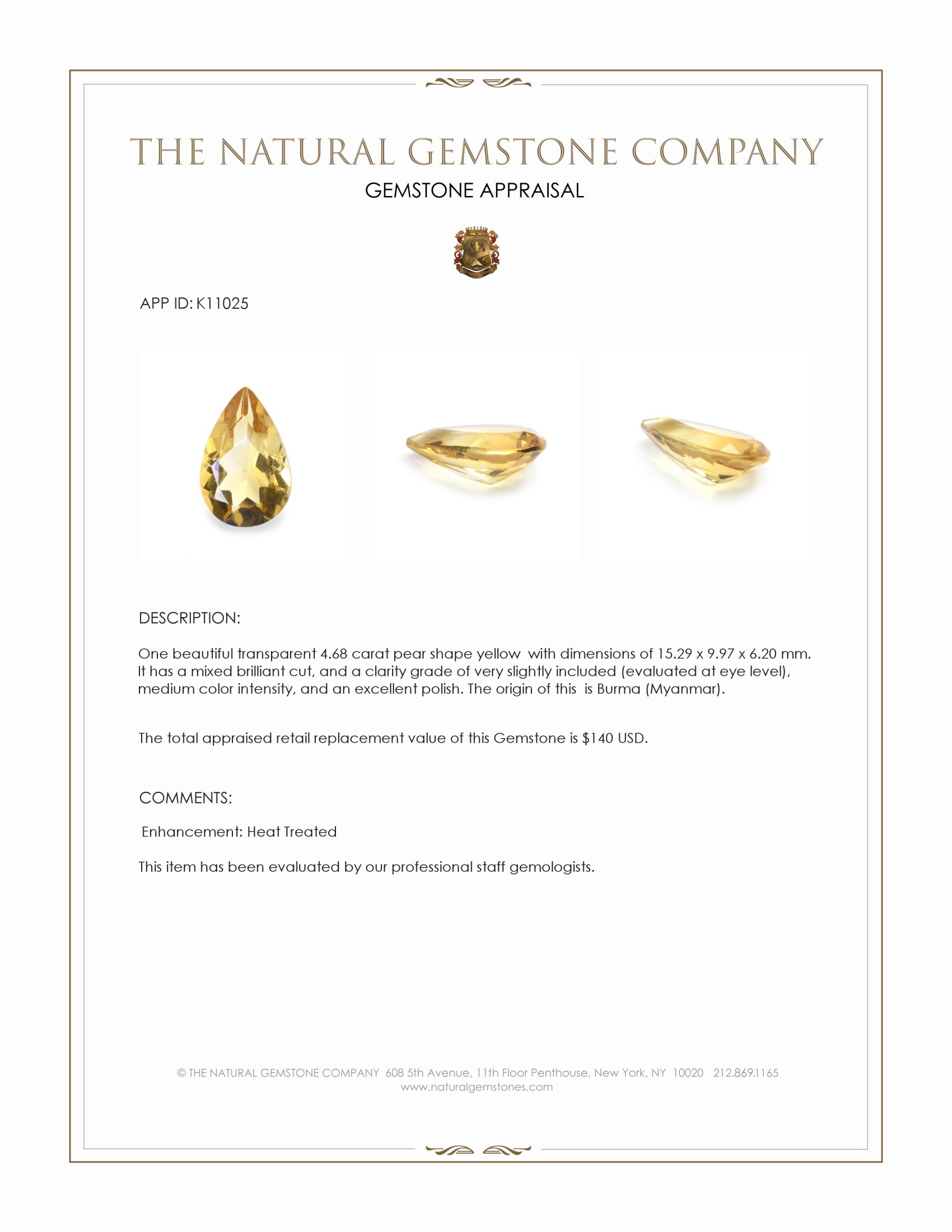 4.68 Ct. Yellow Citrine from Burma (Myanmar)