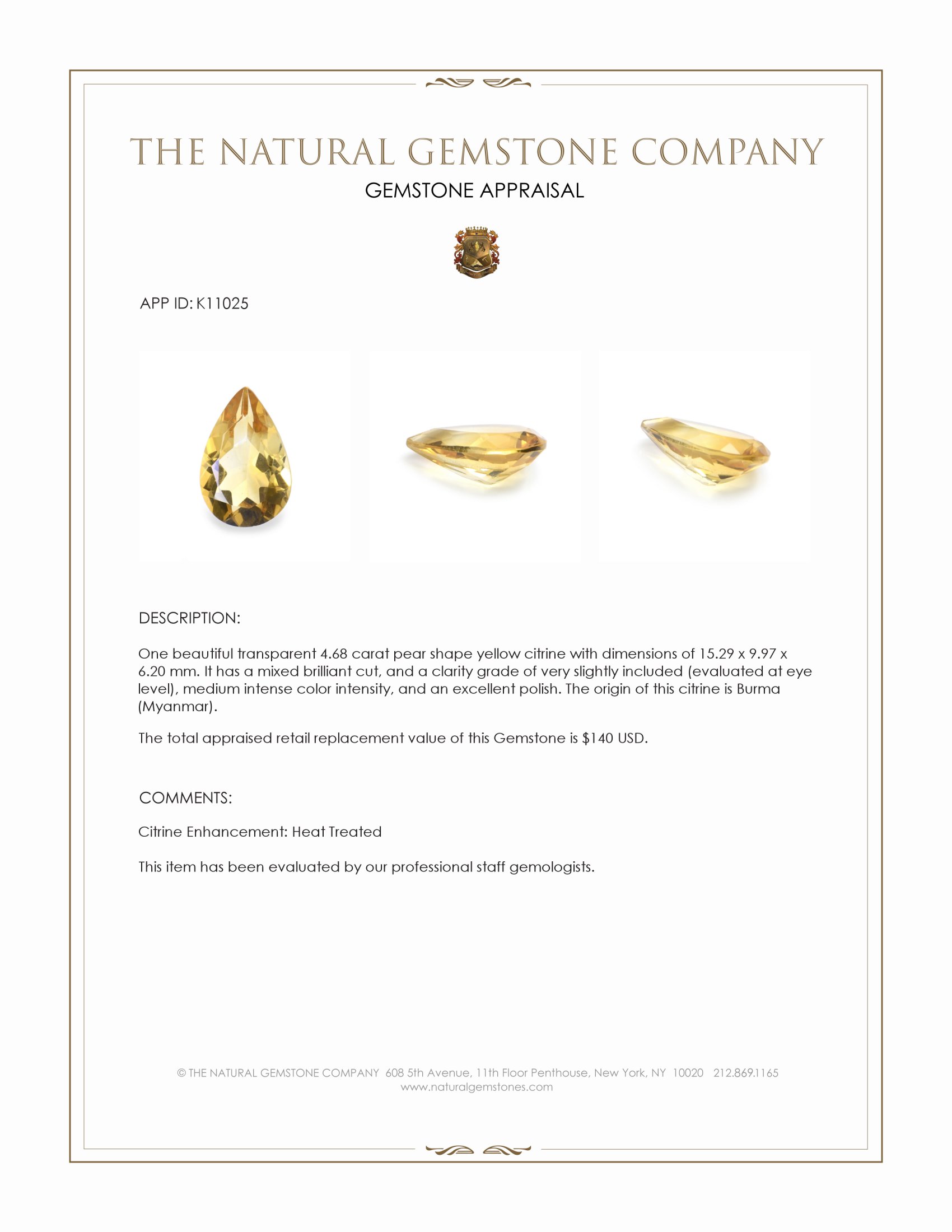 4.68 Ct. Citrine from Burma (Myanmar)