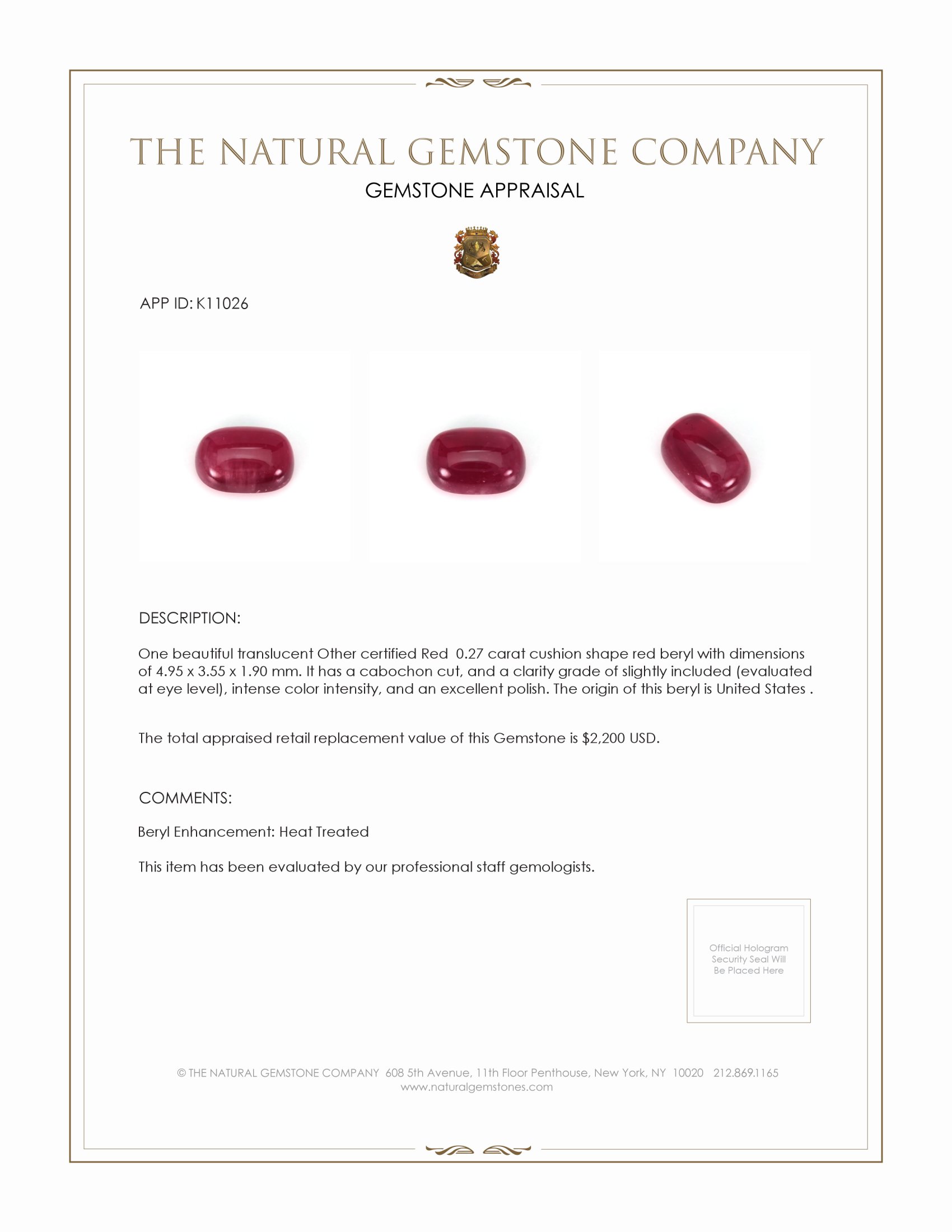 0.27 Ct. Cabochon Beryl from United States