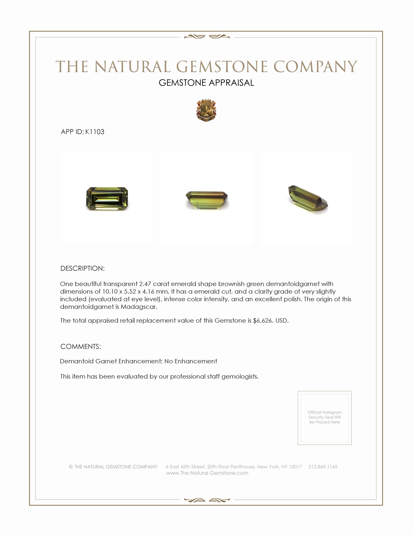 2.47 Ct. Demantoid Garnet from Madagascar