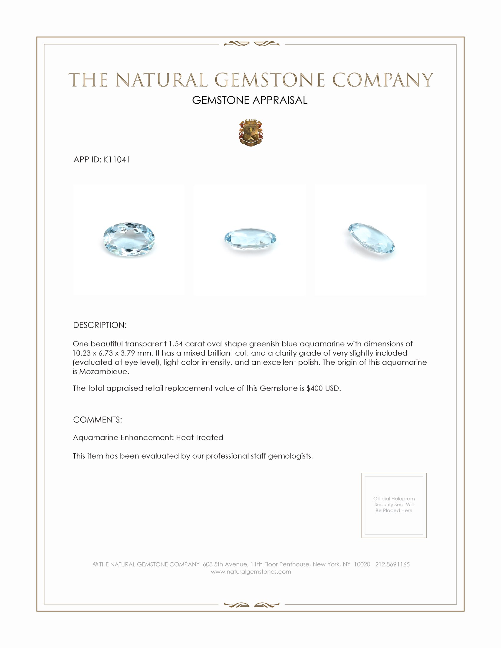 1.54 Ct. Aquamarine from Mozambique