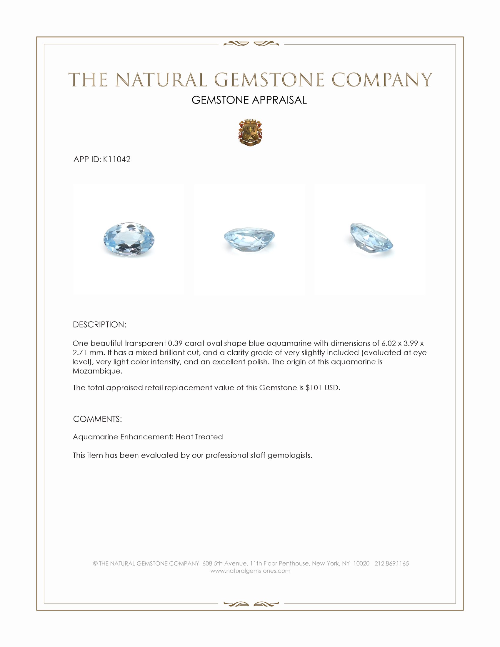 0.39 Ct. Aquamarine from Mozambique