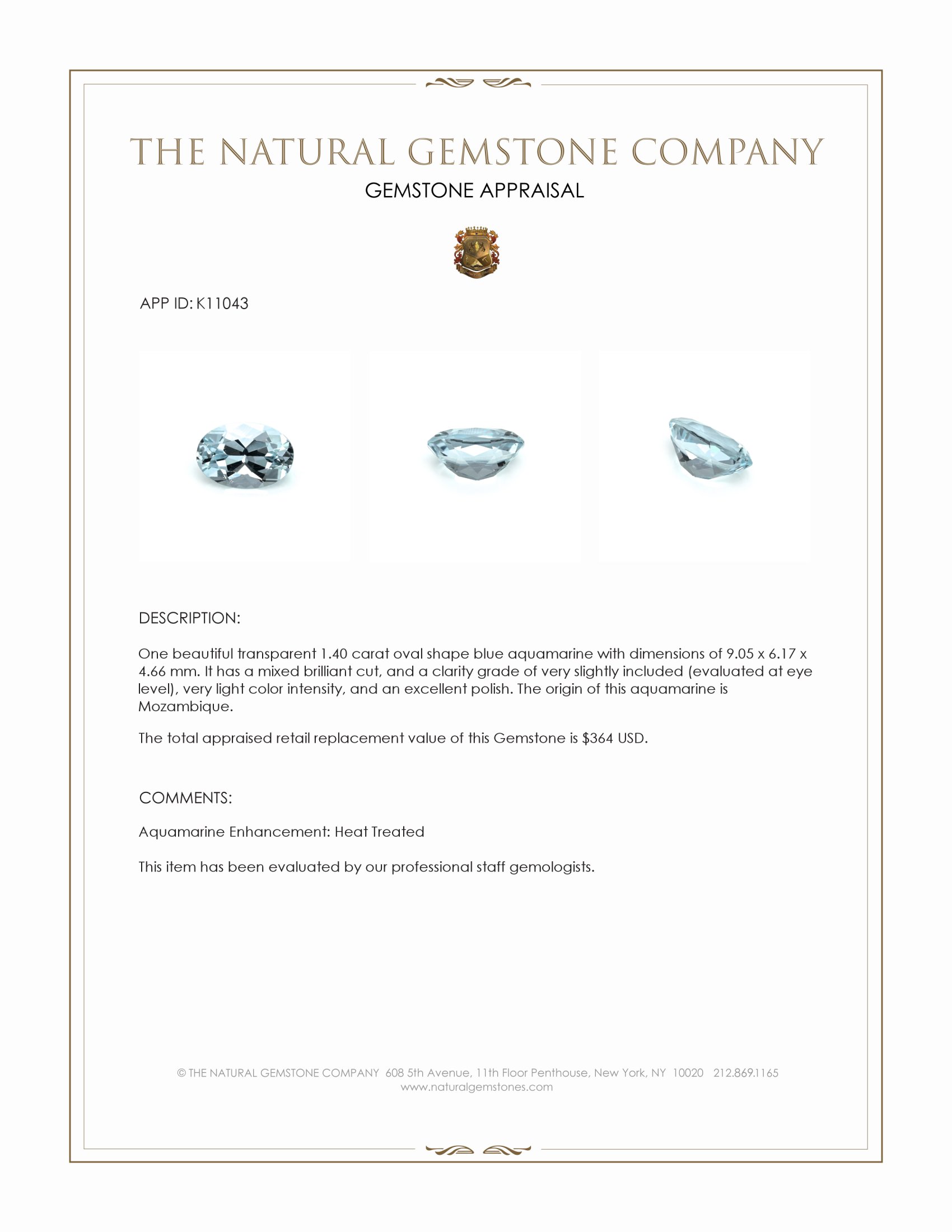 1.40 Ct. Aquamarine from Mozambique