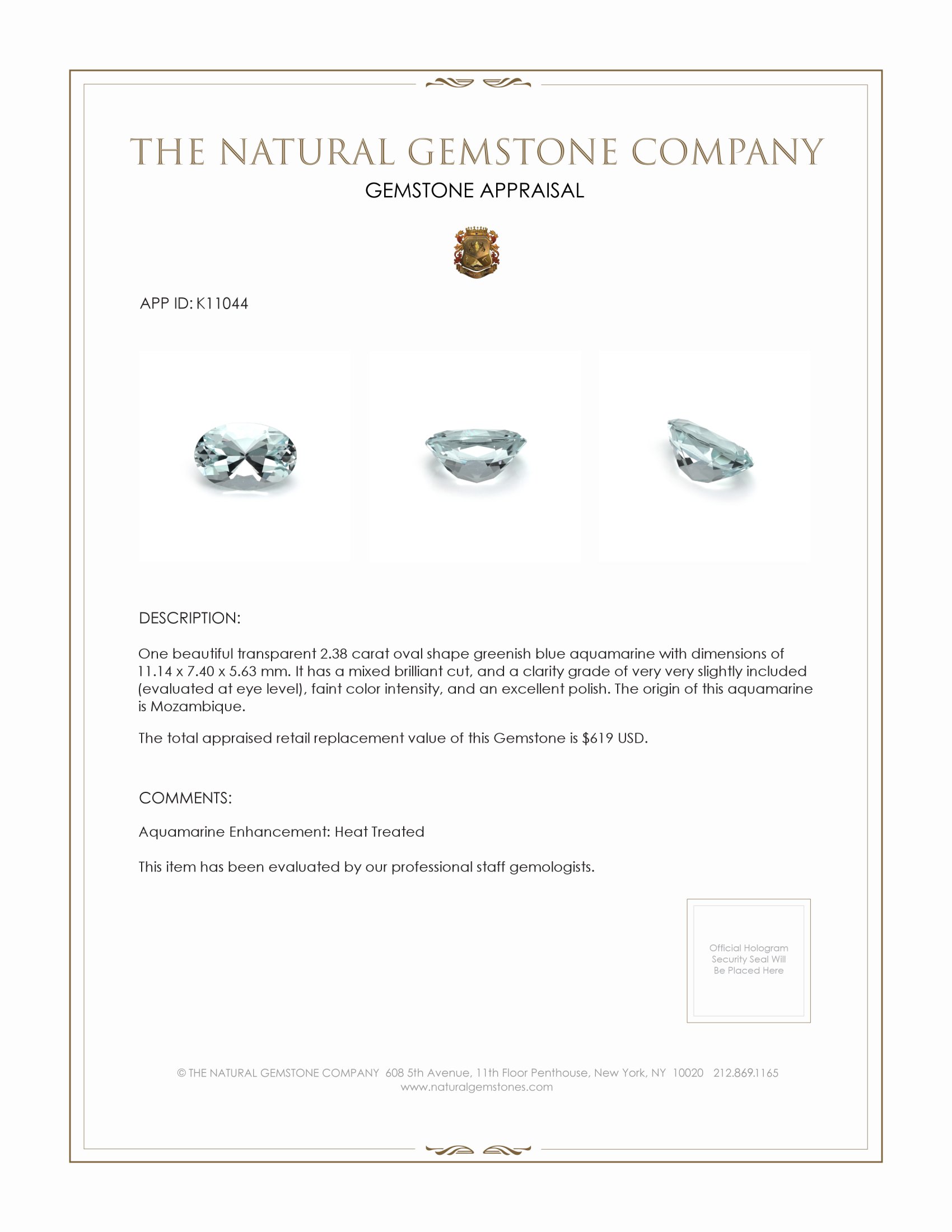 2.38 Ct. Aquamarine from Mozambique