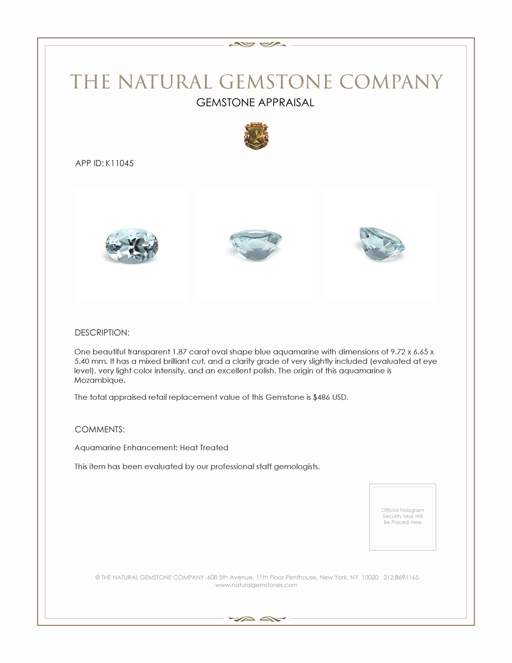 1.87 Ct. Aquamarine from Mozambique