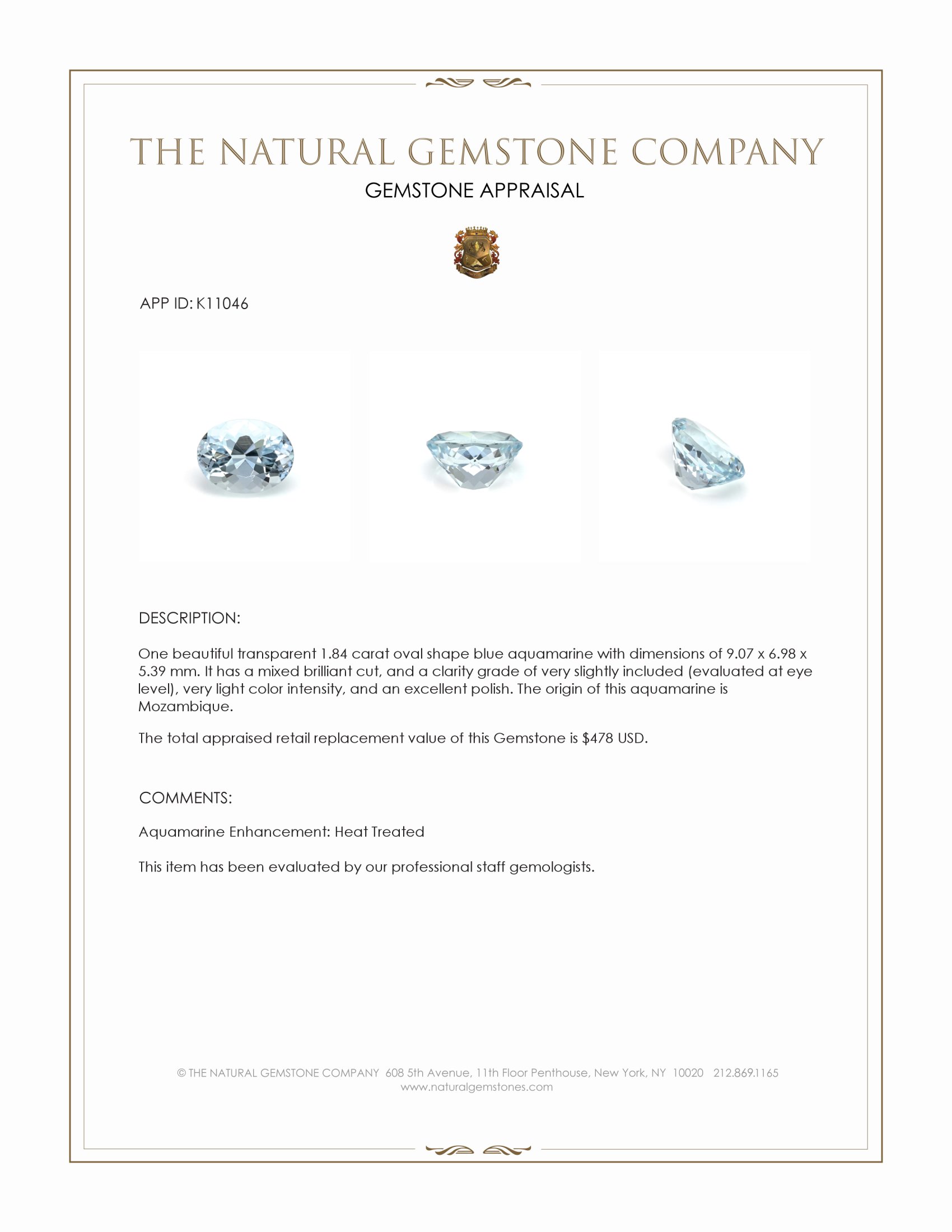 1.84 Ct. Aquamarine from Mozambique