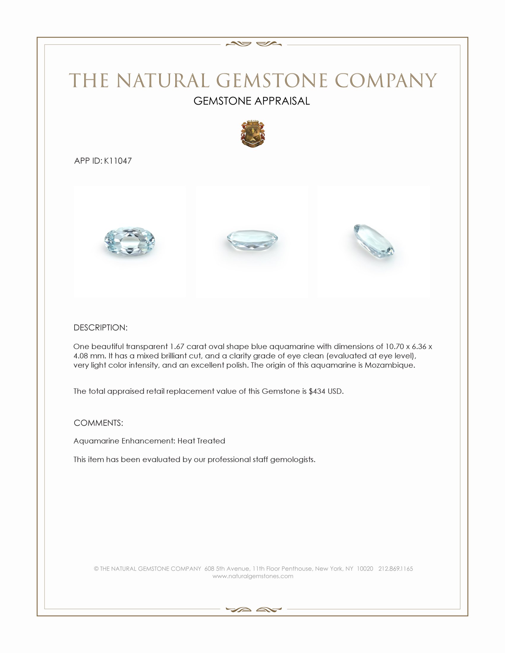 1.67 Ct. Aquamarine from Mozambique