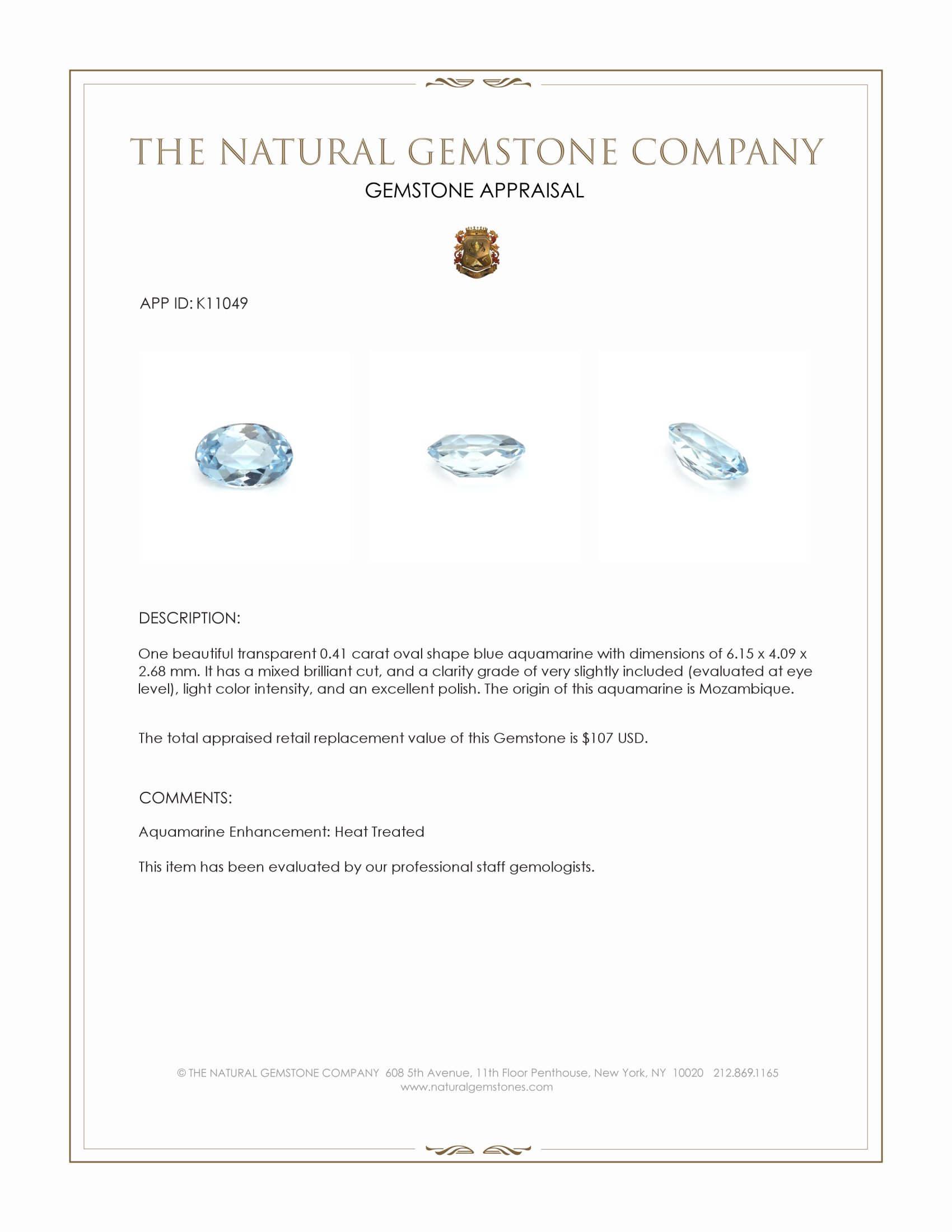 0.41 Ct. Aquamarine from Mozambique