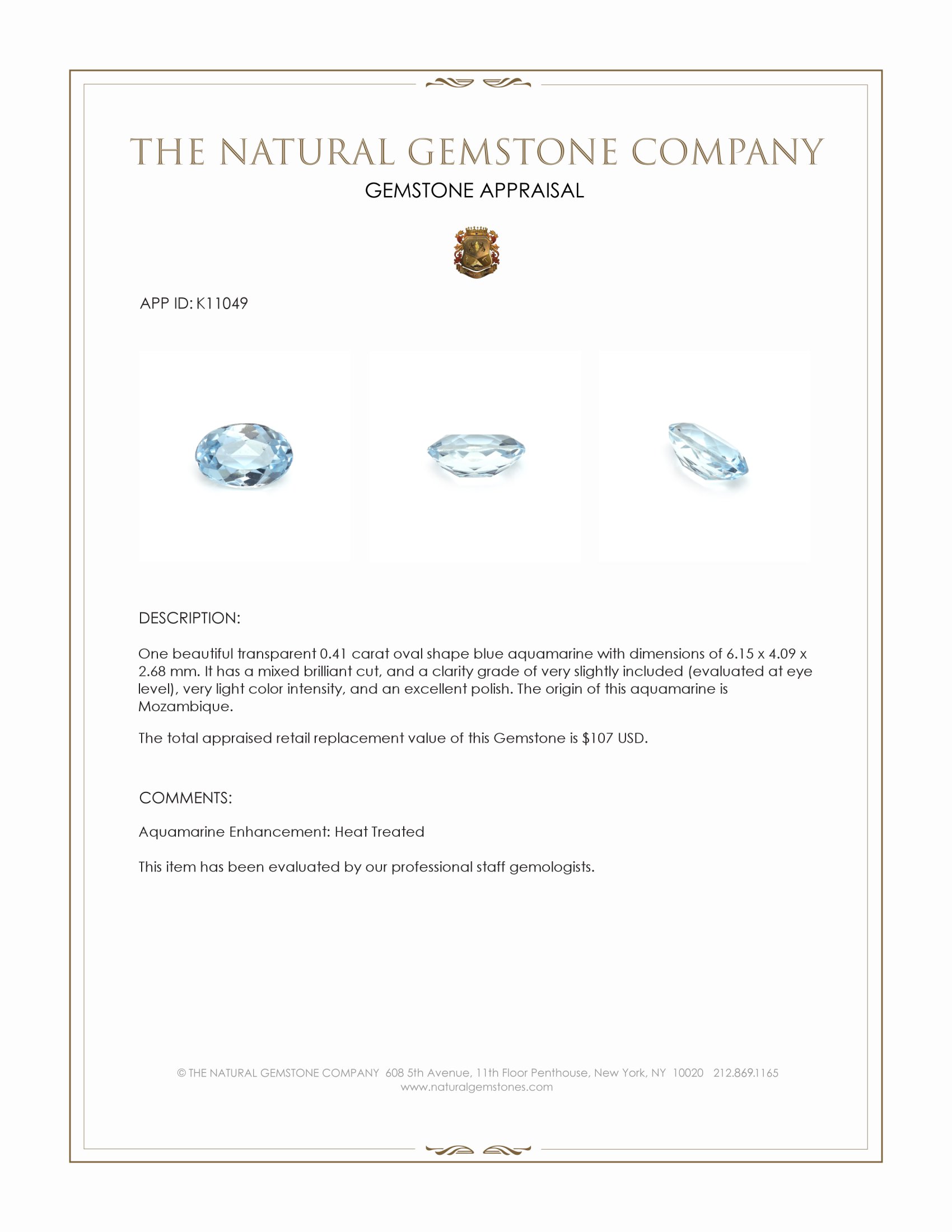 0.41 Ct. Aquamarine from Mozambique