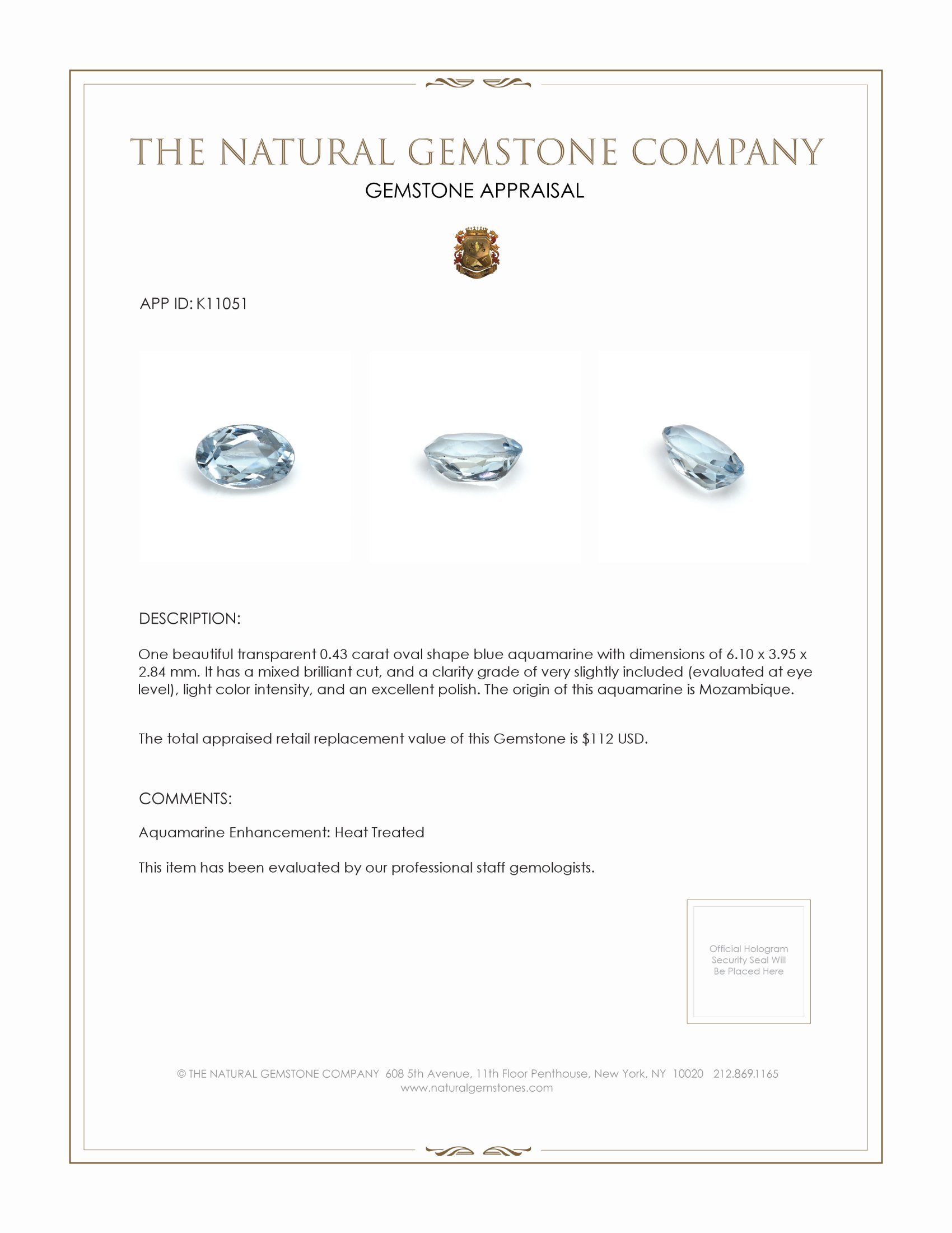 0.43 Ct. Aquamarine from Mozambique
