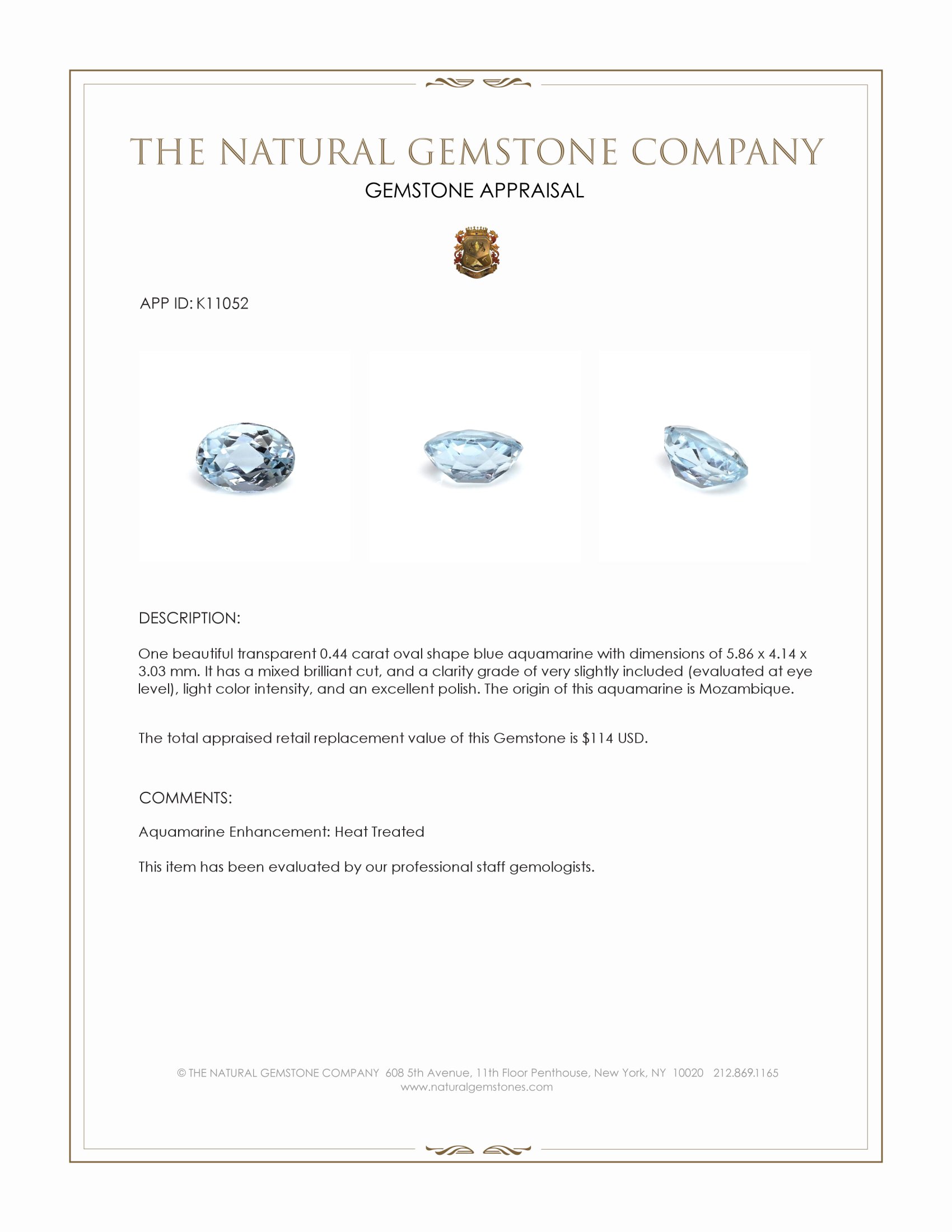 0.44 Ct. Blue Aquamarine from Mozambique