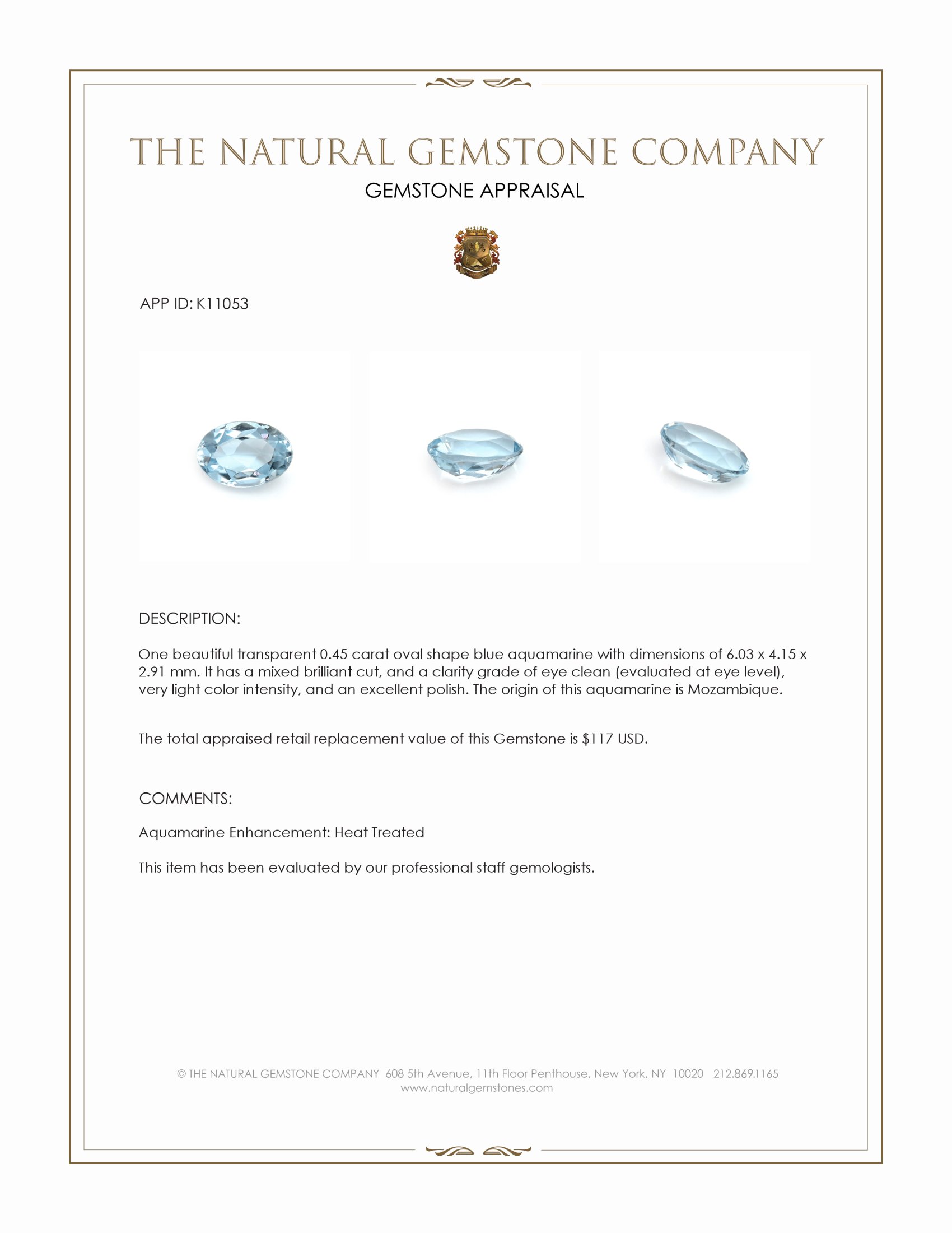 0.45 Ct. Aquamarine from Mozambique