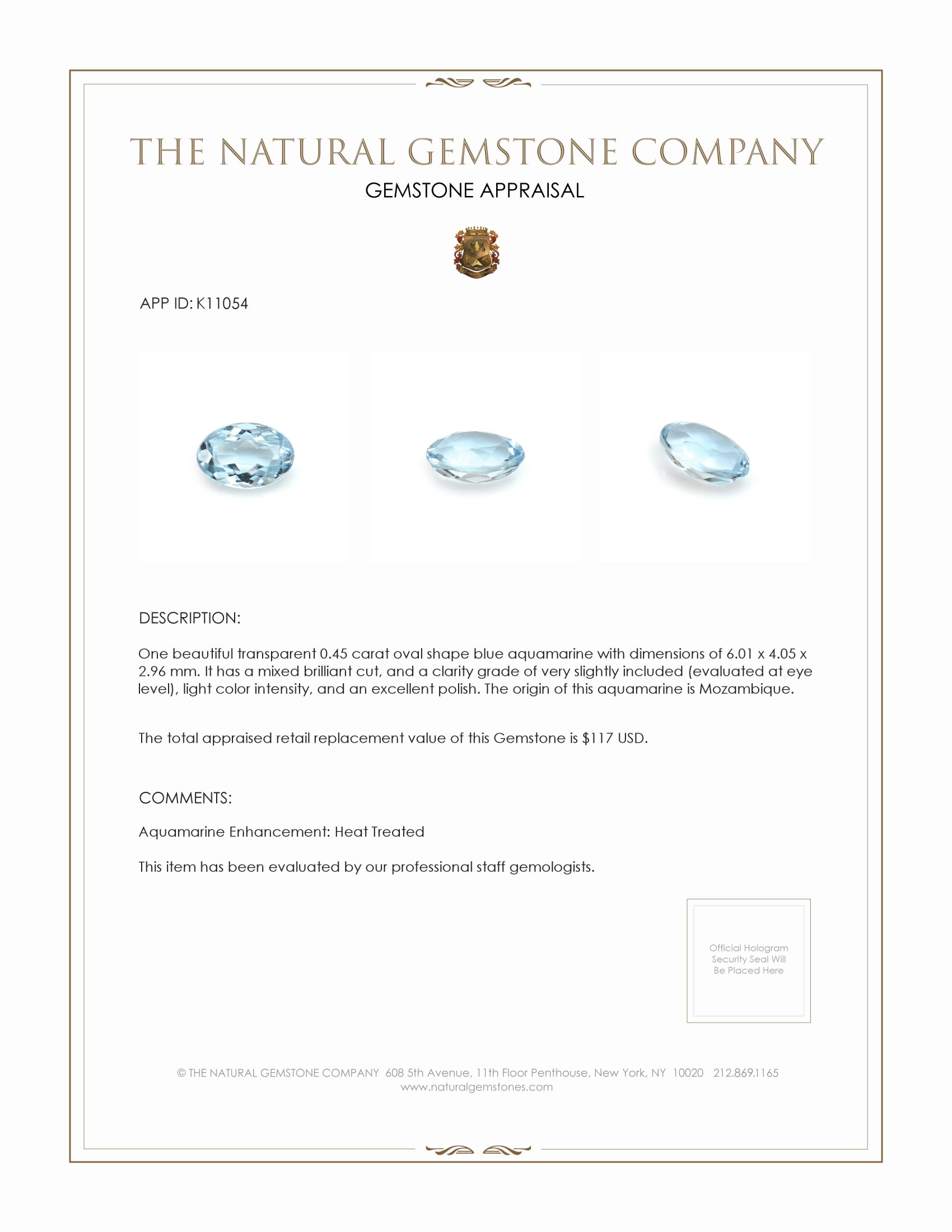 0.45 Ct. Aquamarine from Mozambique