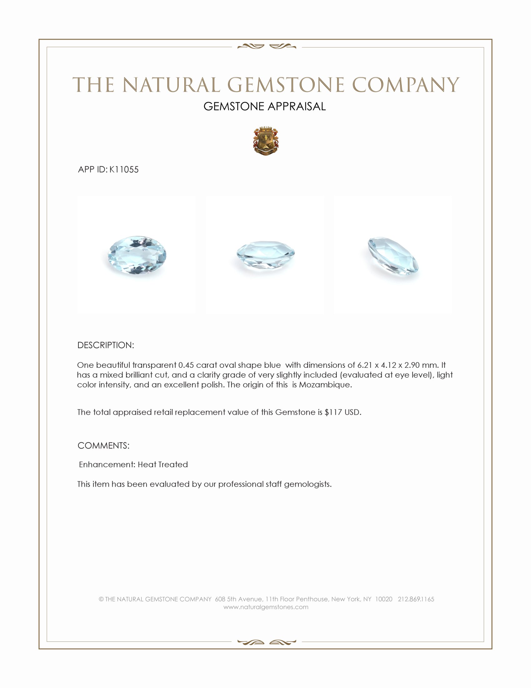 0.45 Ct. Blue Aquamarine from Mozambique