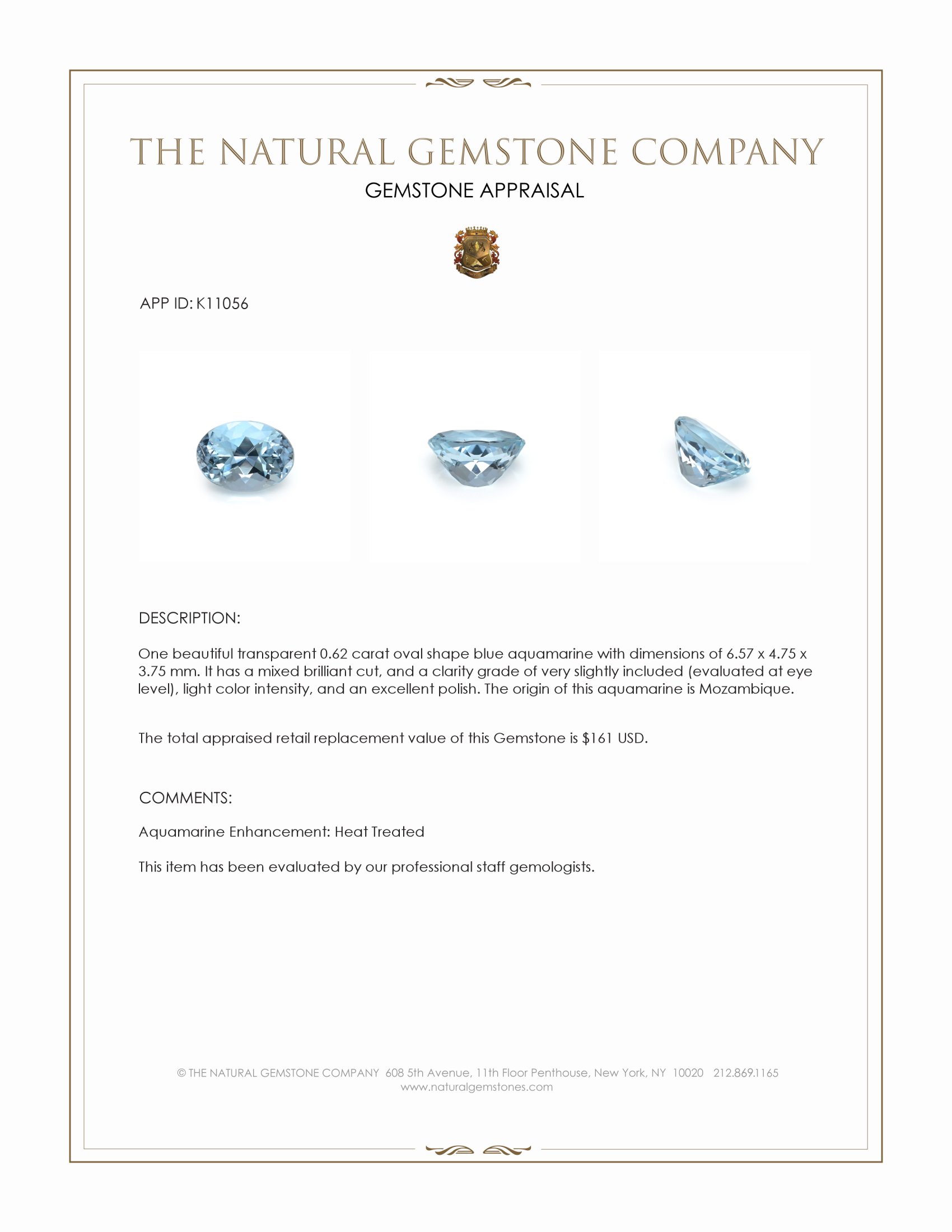 0.62 Ct. Aquamarine from Mozambique