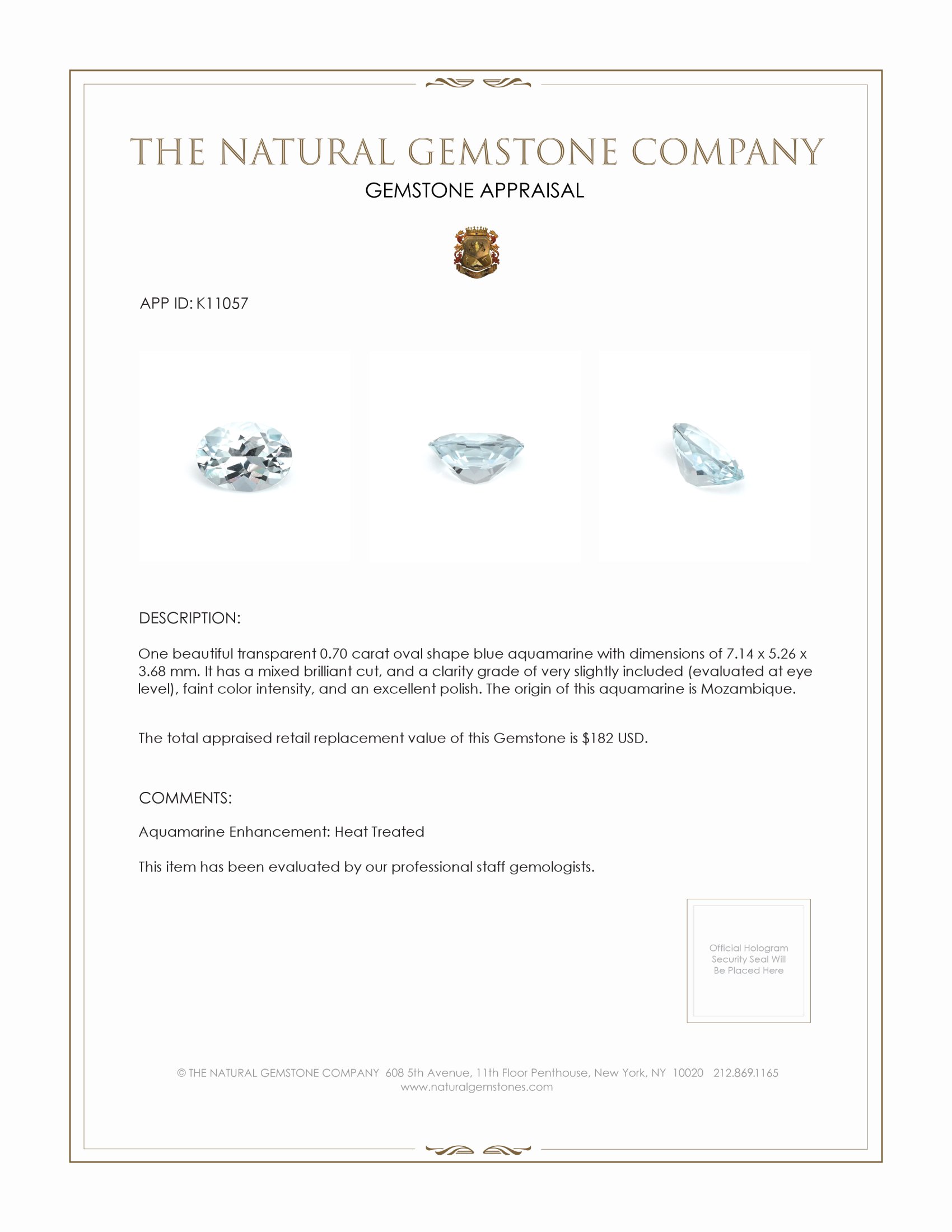 0.70 Ct. Aquamarine from Mozambique
