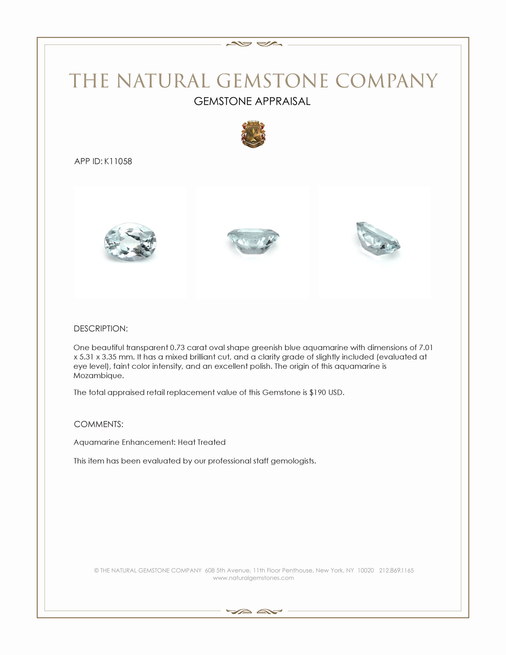 0.73 Ct. Aquamarine from Mozambique