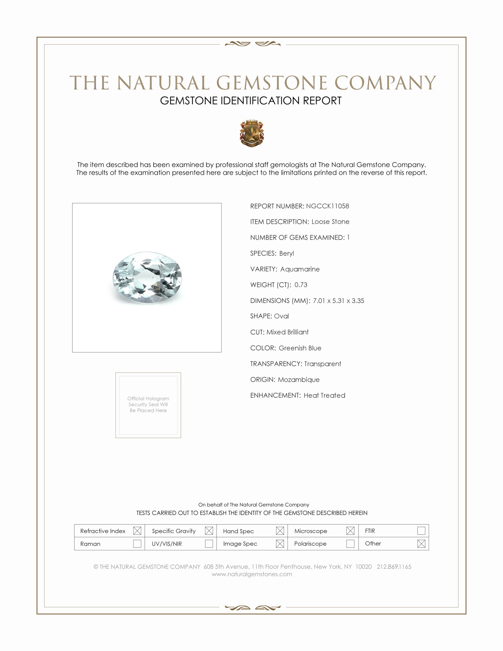 0.73 Ct. Greenish Blue Aquamarine from Mozambique