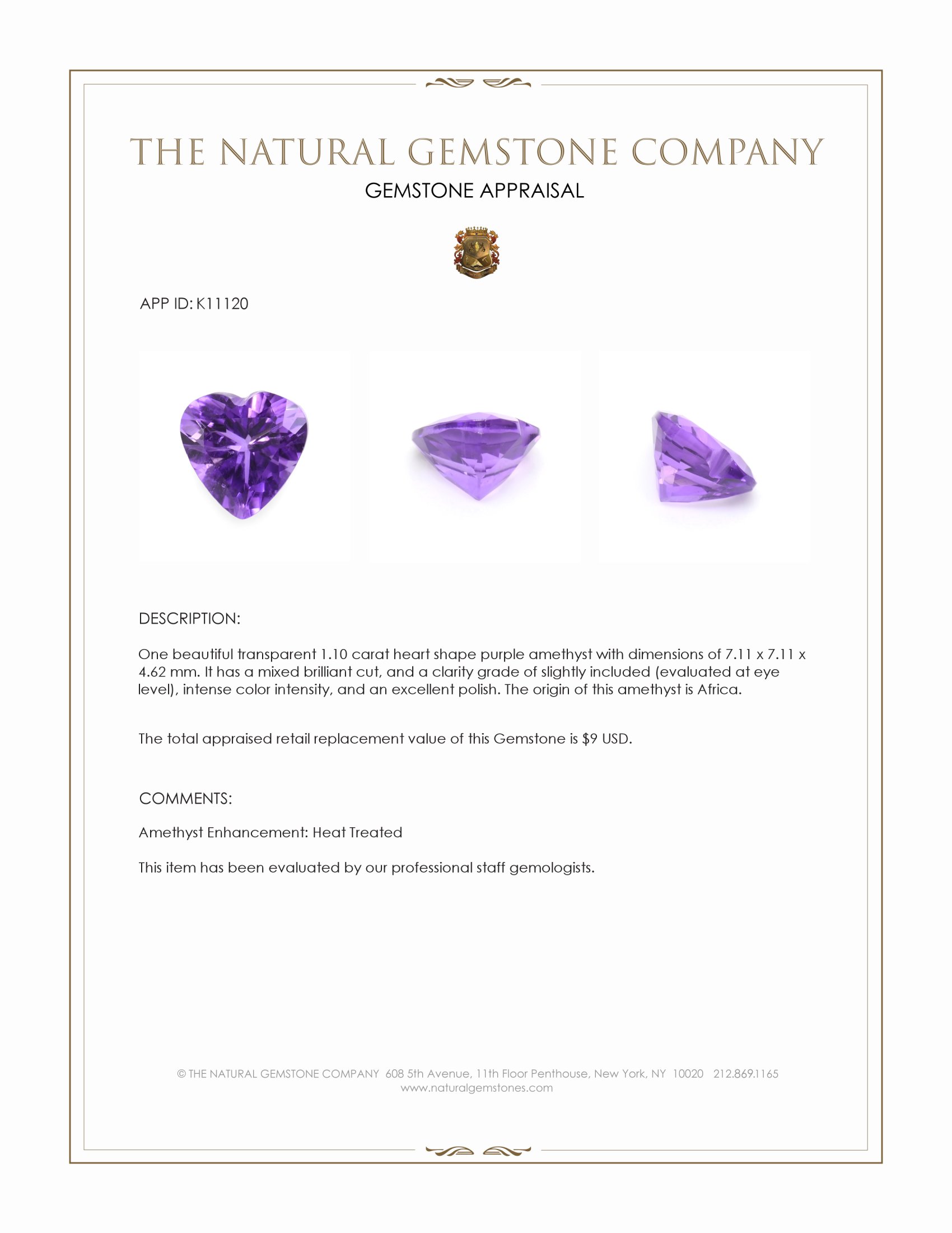 1.10 Ct. Amethyst from Africa