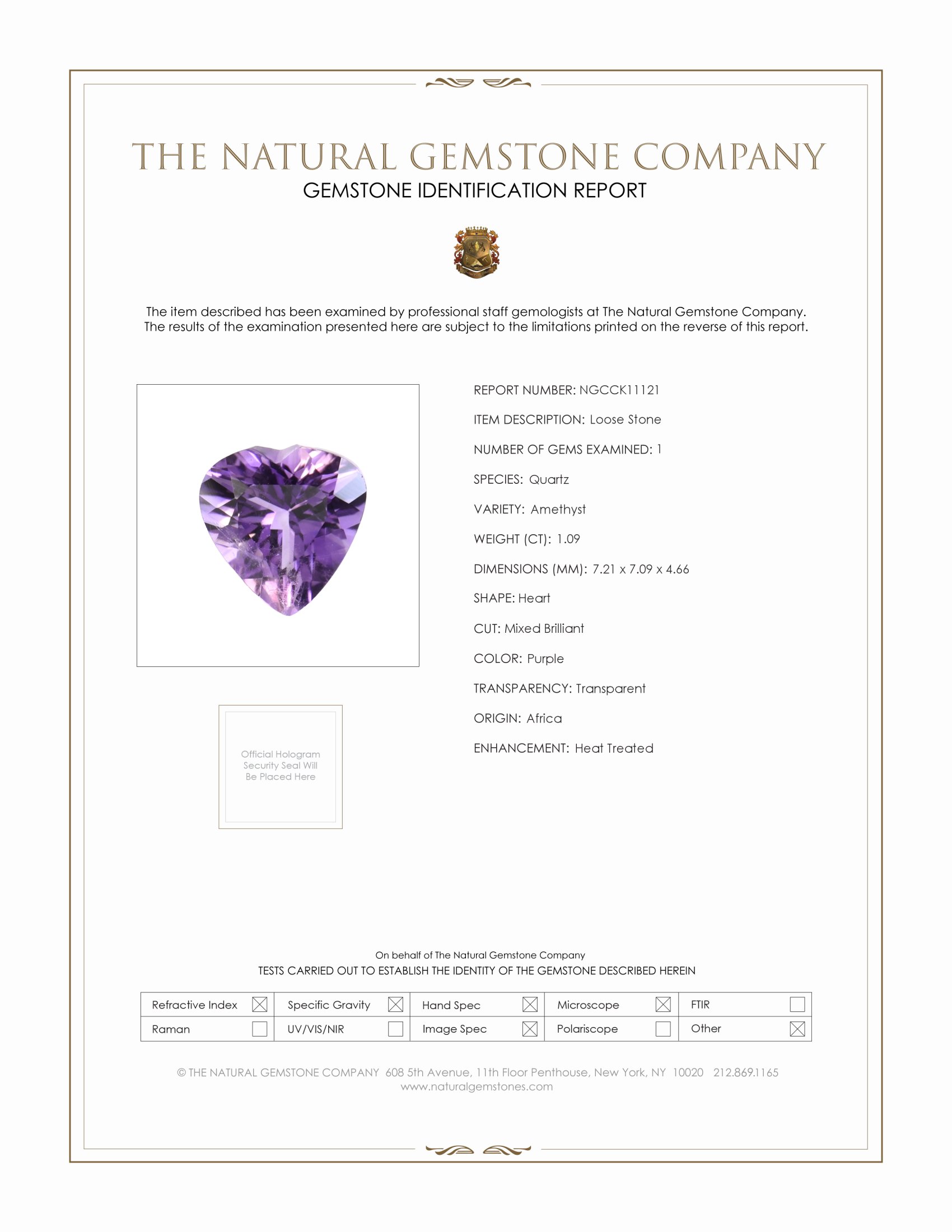 1.09 Ct. Purple Amethyst from Africa