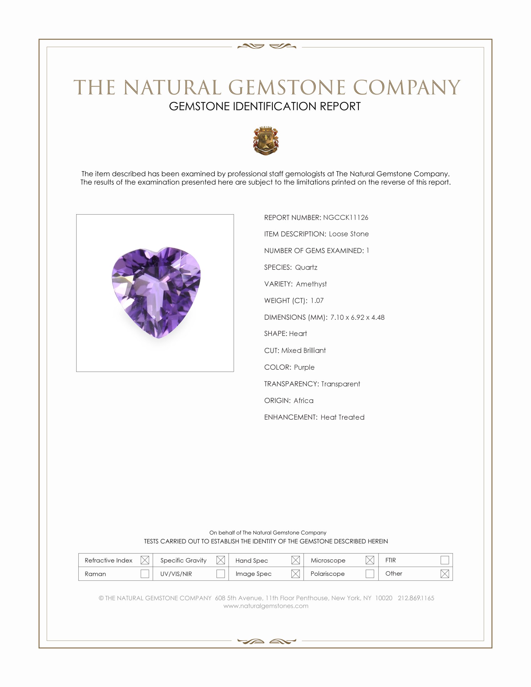 1.07 Ct. Purple Amethyst from Africa