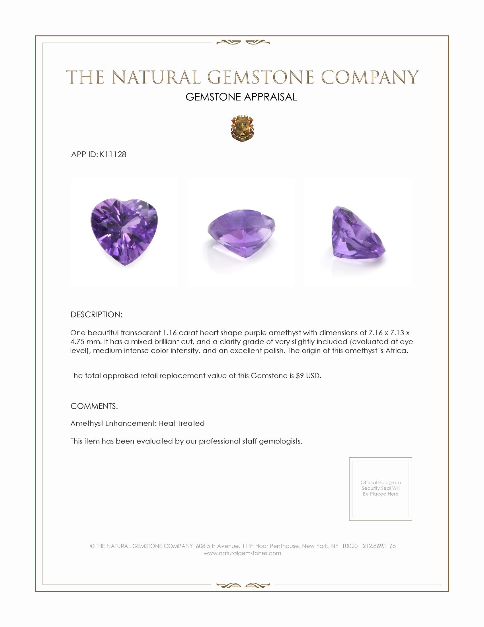 1.16 Ct. Amethyst from Africa