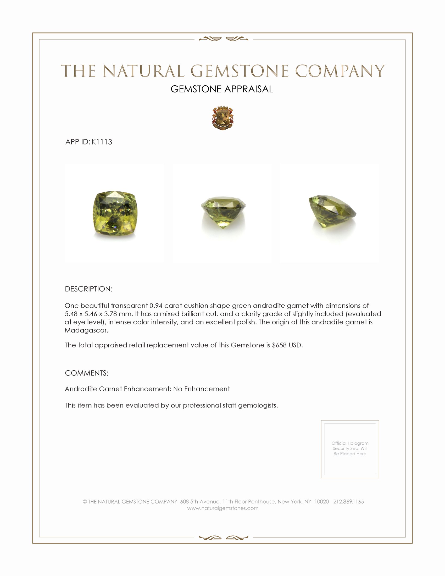 0.94 Ct. Andradite Garnet from Madagascar