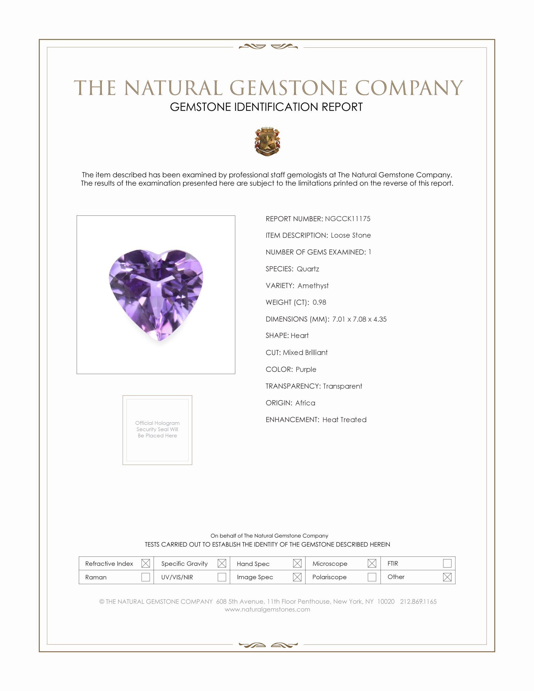 0.98 Ct. Purple Amethyst from Africa