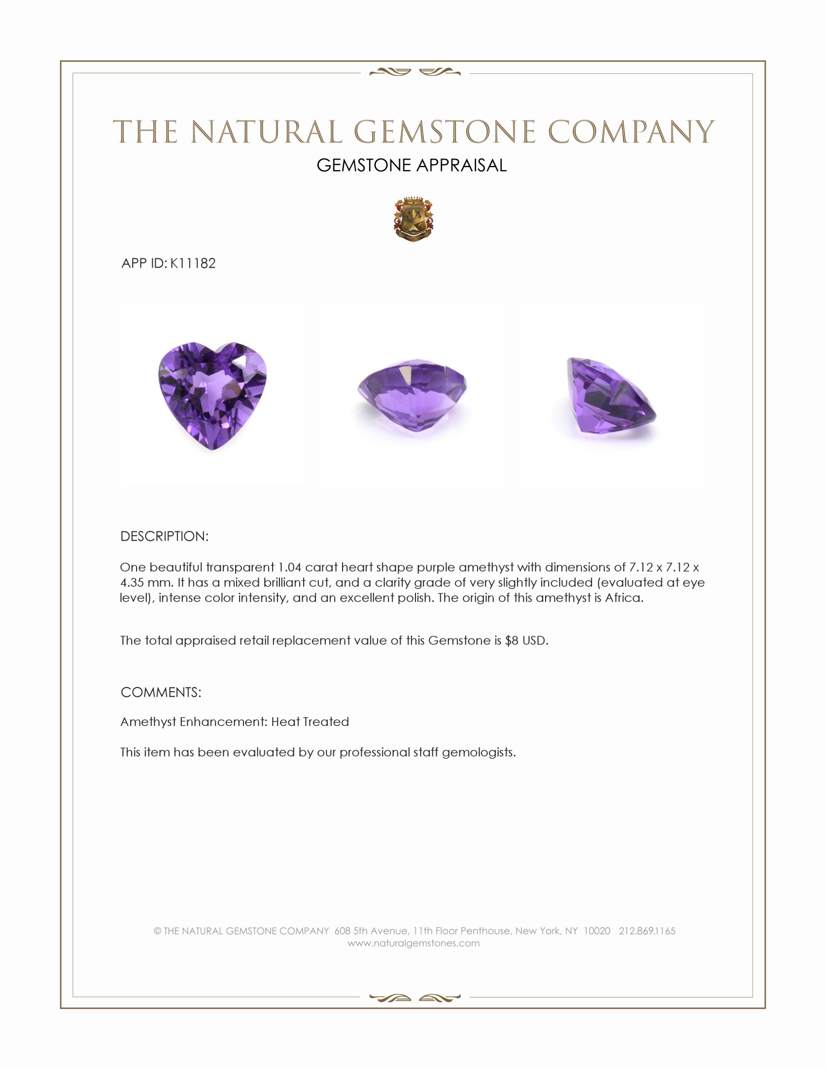 1.04 Ct. Amethyst from Africa