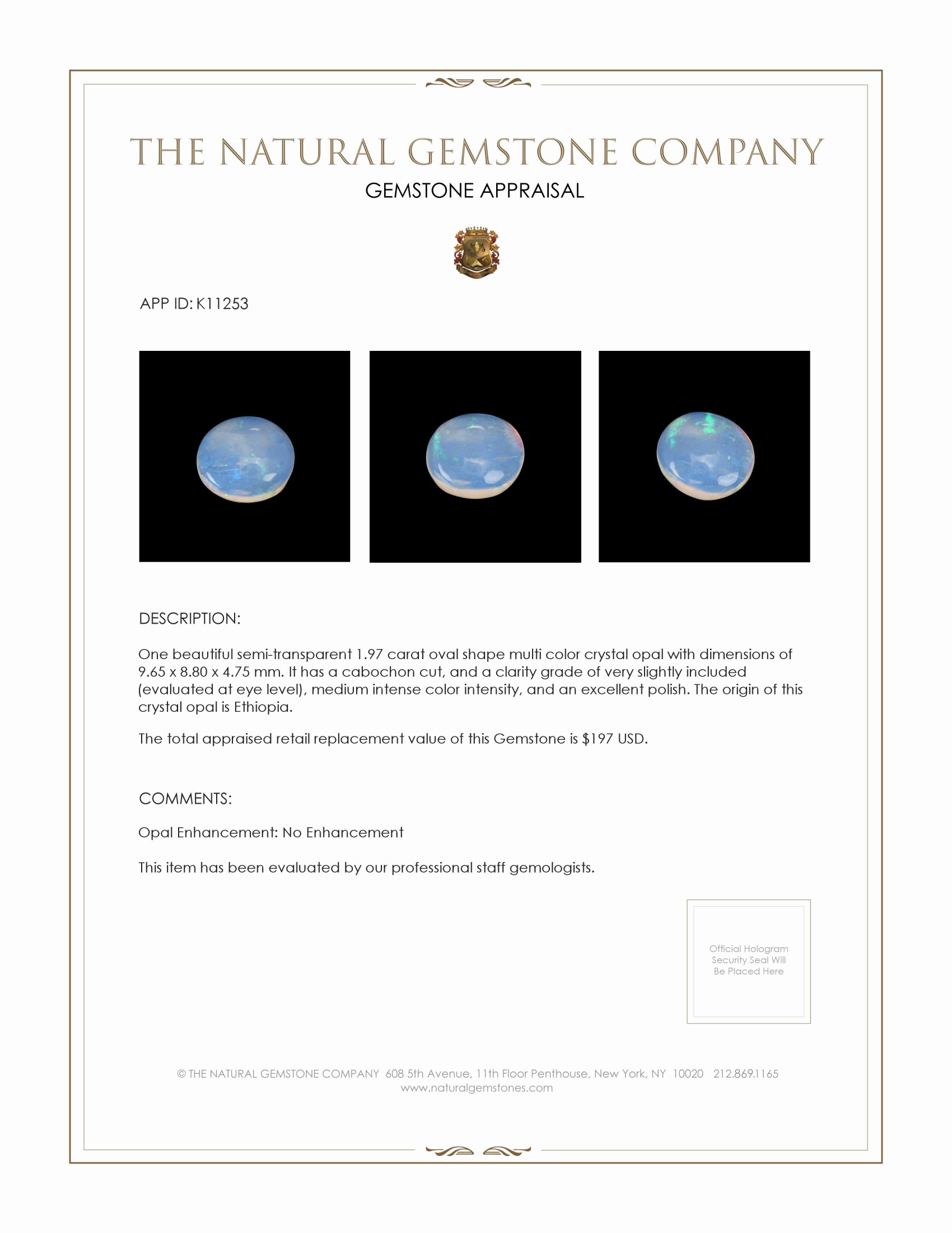 1.97 Ct. Multi Color Cabochon Crystal/Jelly Opal from Ethiopia