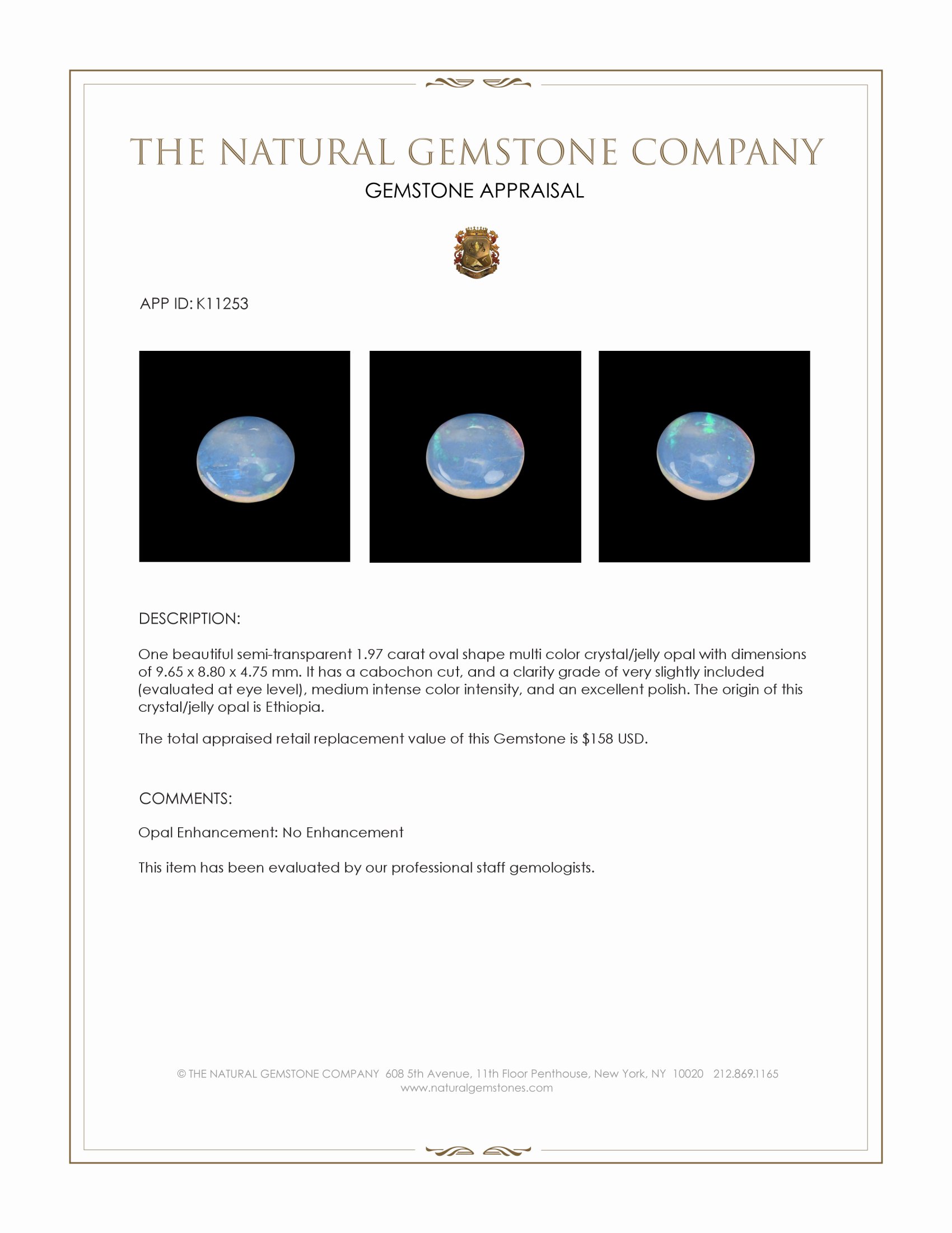 1.97 Ct. Cabochon Crystal/Jelly Opal from Ethiopia