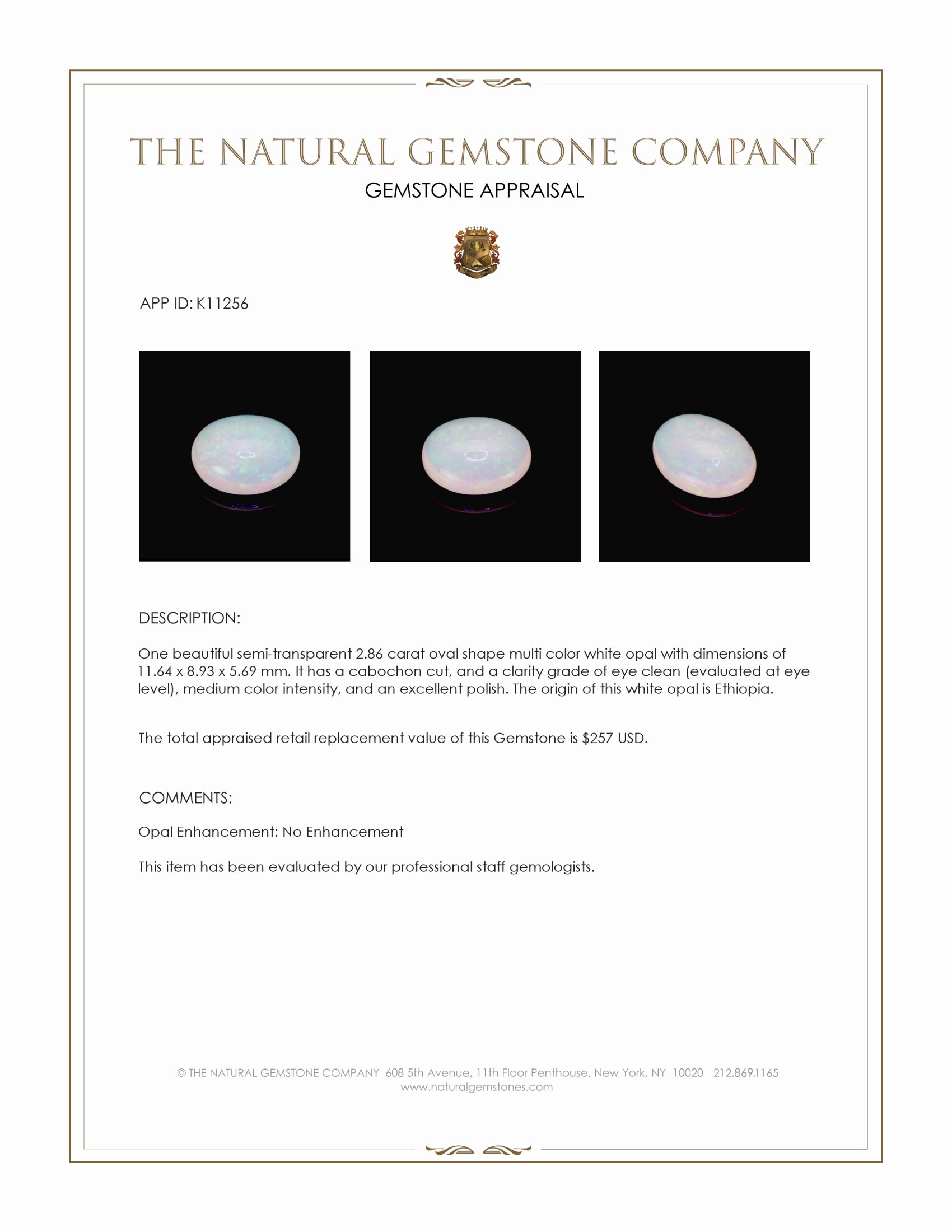 2.86 Ct. Cabochon White Opal from Ethiopia