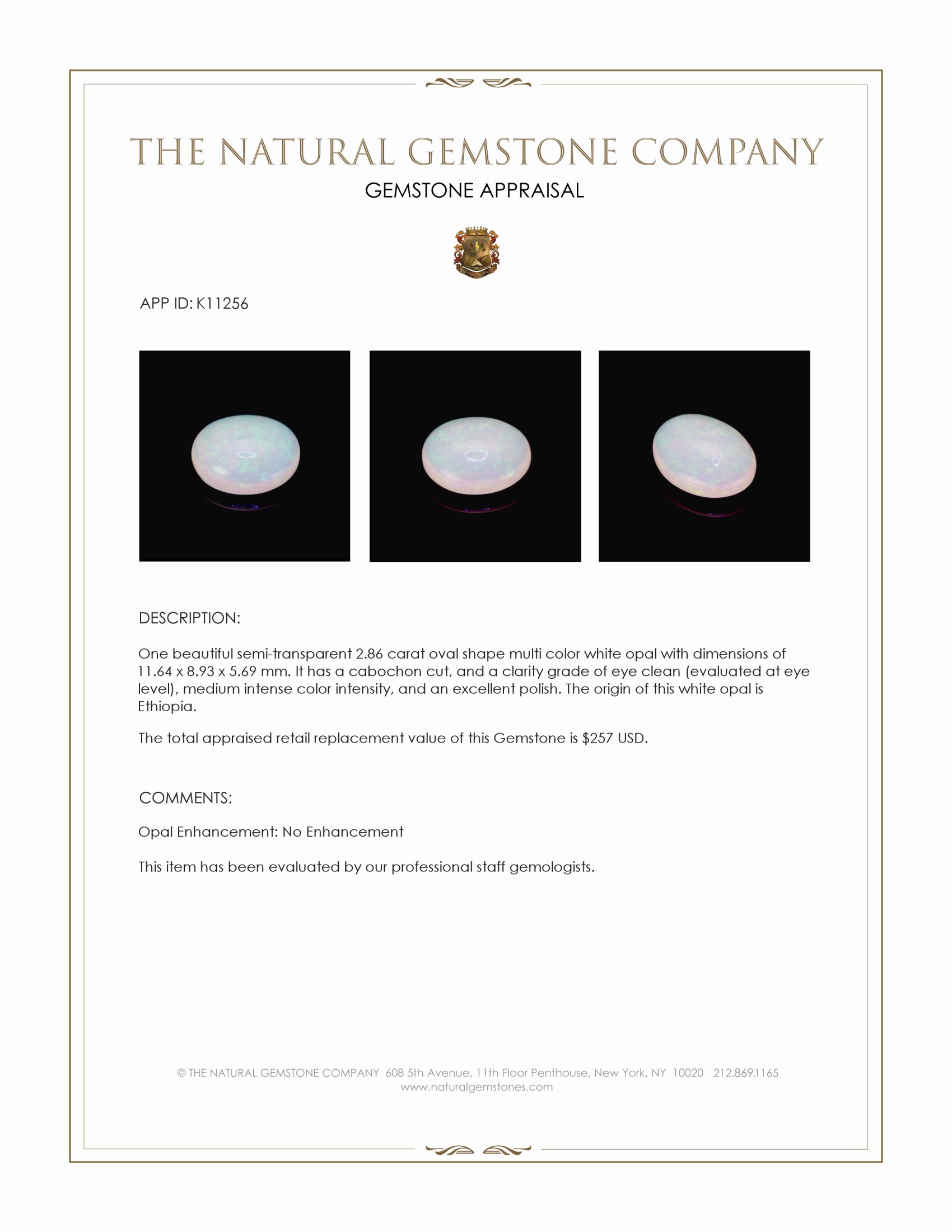 2.86 Ct. Cabochon White Opal from Ethiopia